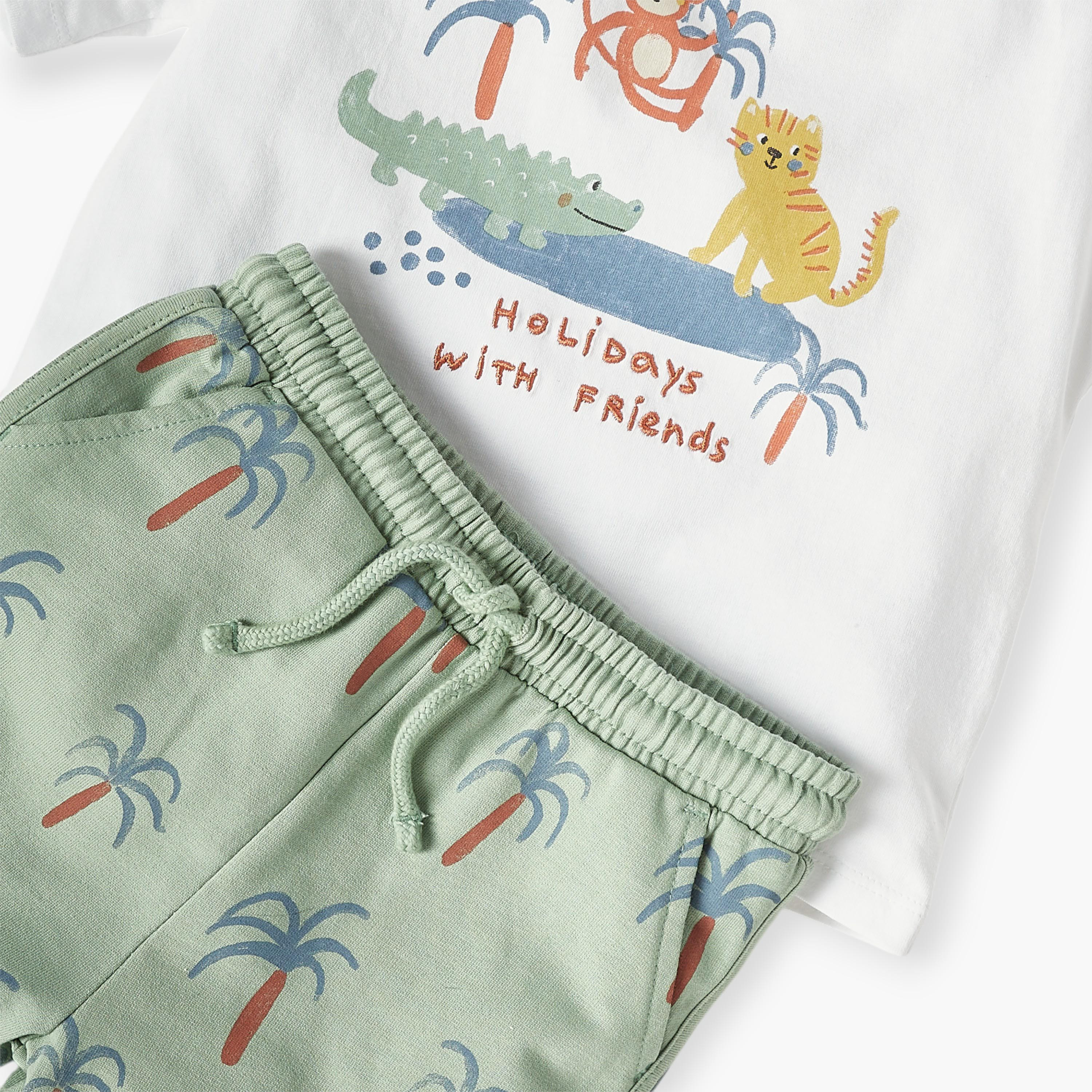 Juniors Graphic Print Crew Neck T-shirt and Elasticated Shorts Set-baby-boys-clothing-setsandcoords-image-5