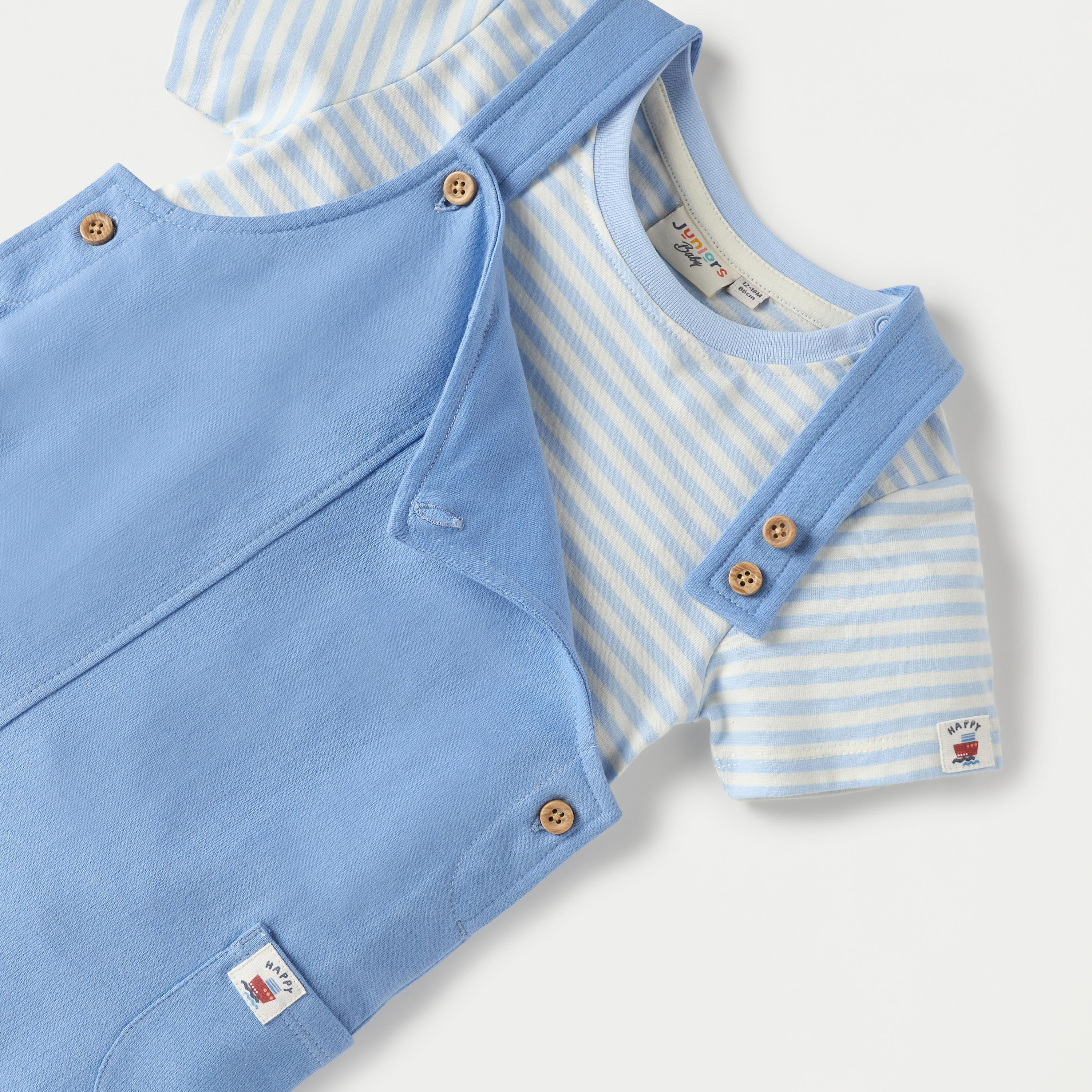 Juniors Striped T-shirt and Starfish Applique Dungaree Set-baby-boys-clothing-setsandcoords-image-4