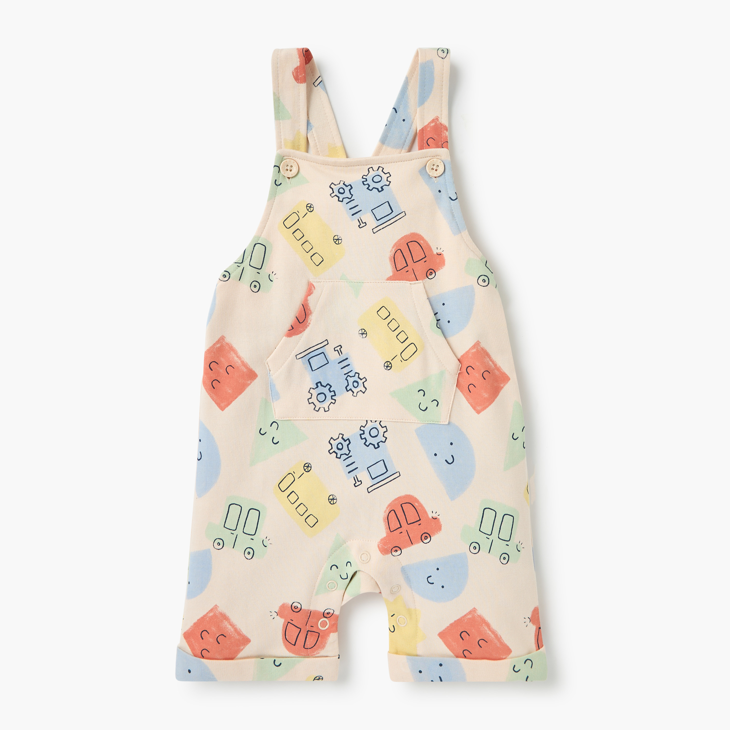 Juniors Solid T-shirt and Printed Dungaree Set-baby-boys-clothing-setsandcoords-image-1