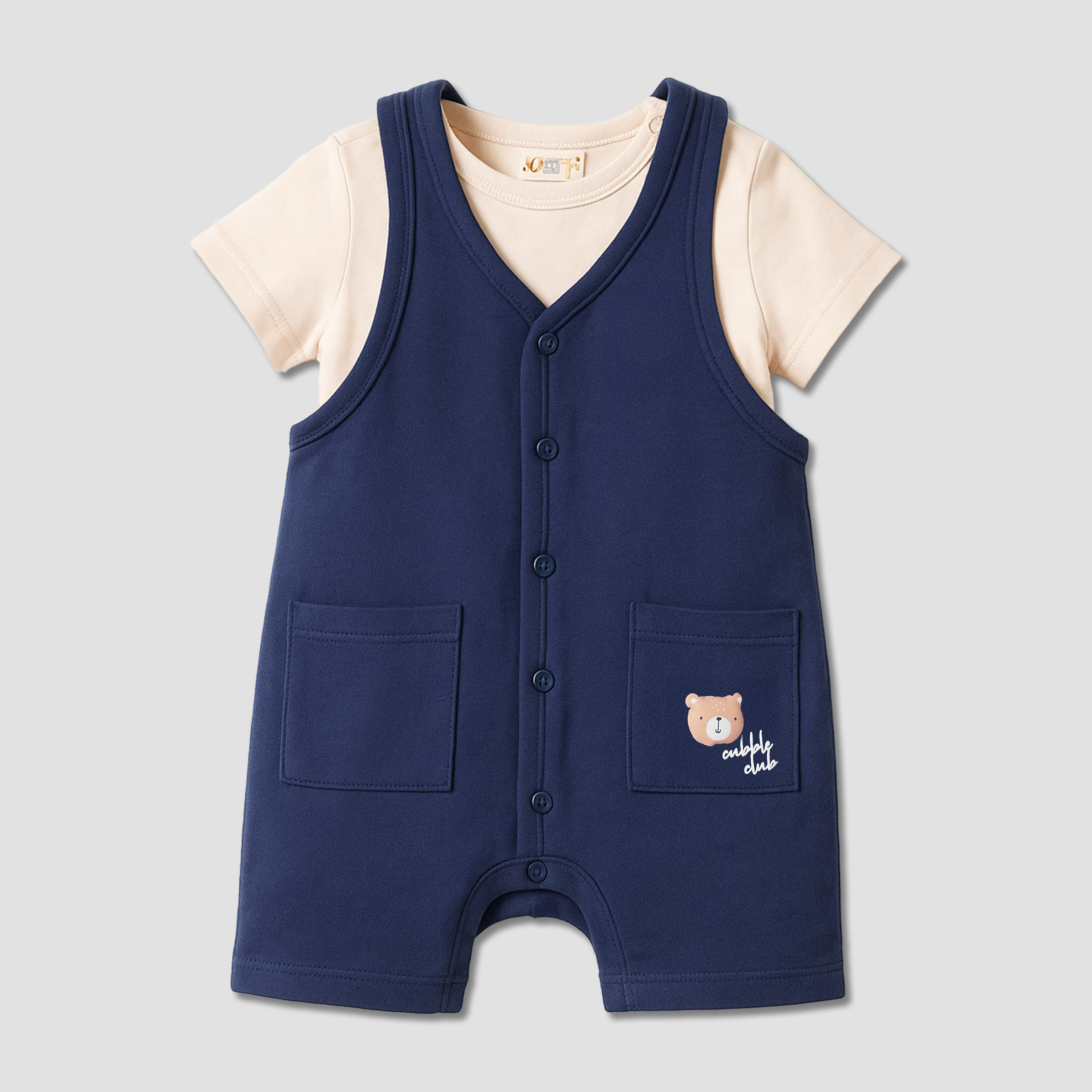 Juniors Boys Dungaree and T-shirt Set with Bear Print - Cotton - Short Sleeves - Crew Neck-baby-boys-clothing-setsandcoords-image-1