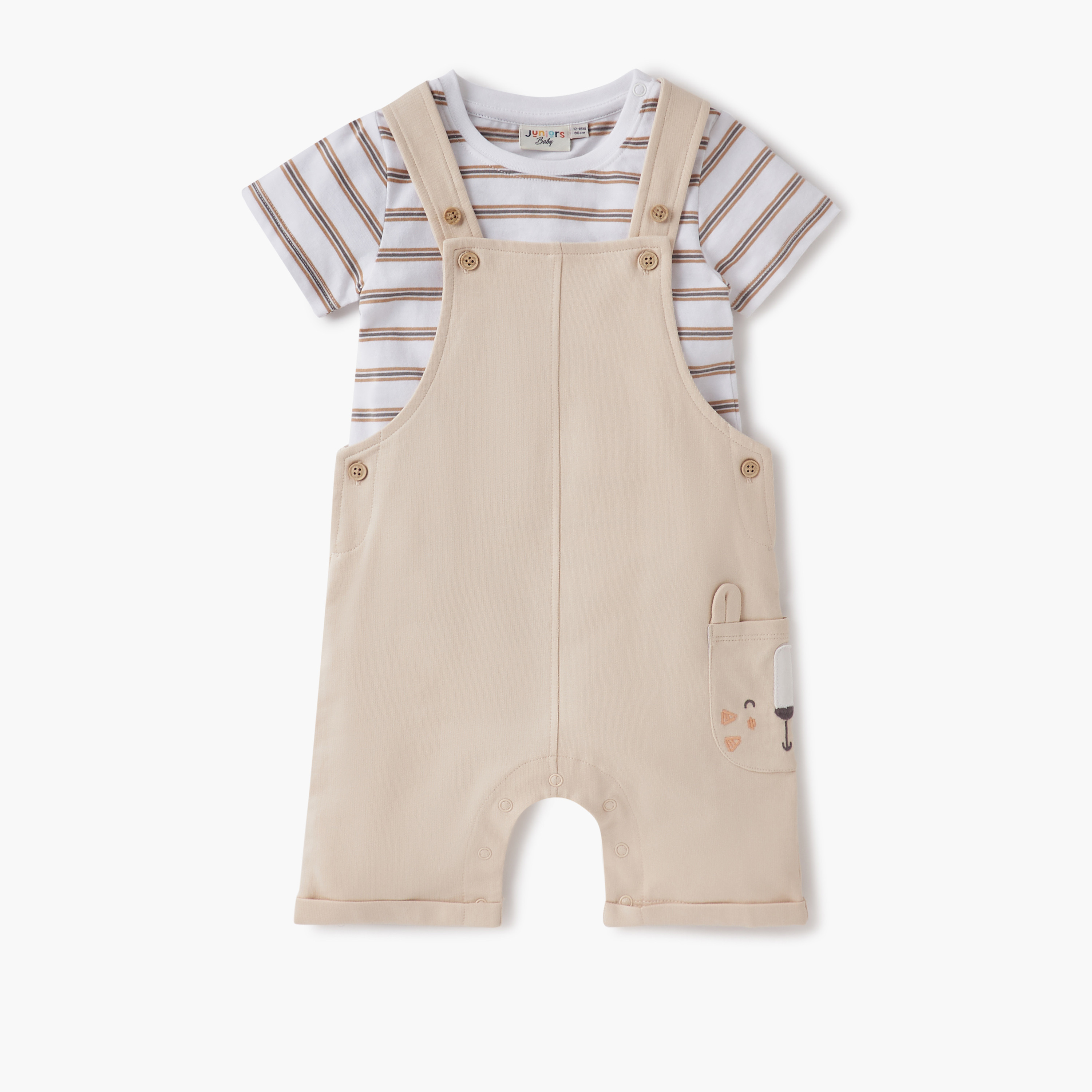 Juniors Striped T-shirt and Dungaree Set-baby-boys-clothing-setsandcoords-image-1