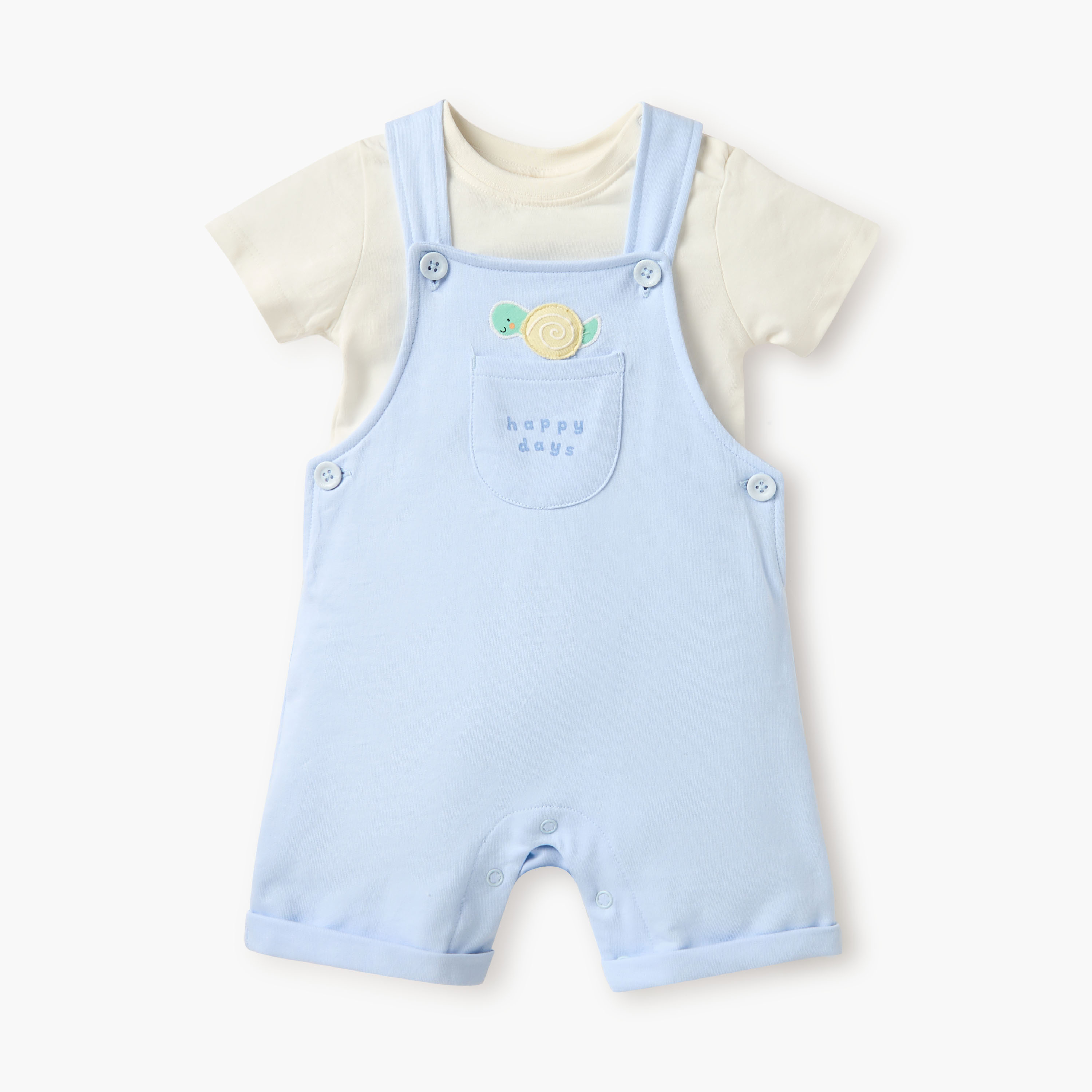 Juniors Solid T-shirt and Applique Detail Dungaree Set-baby-boys-clothing-setsandcoords-image-1
