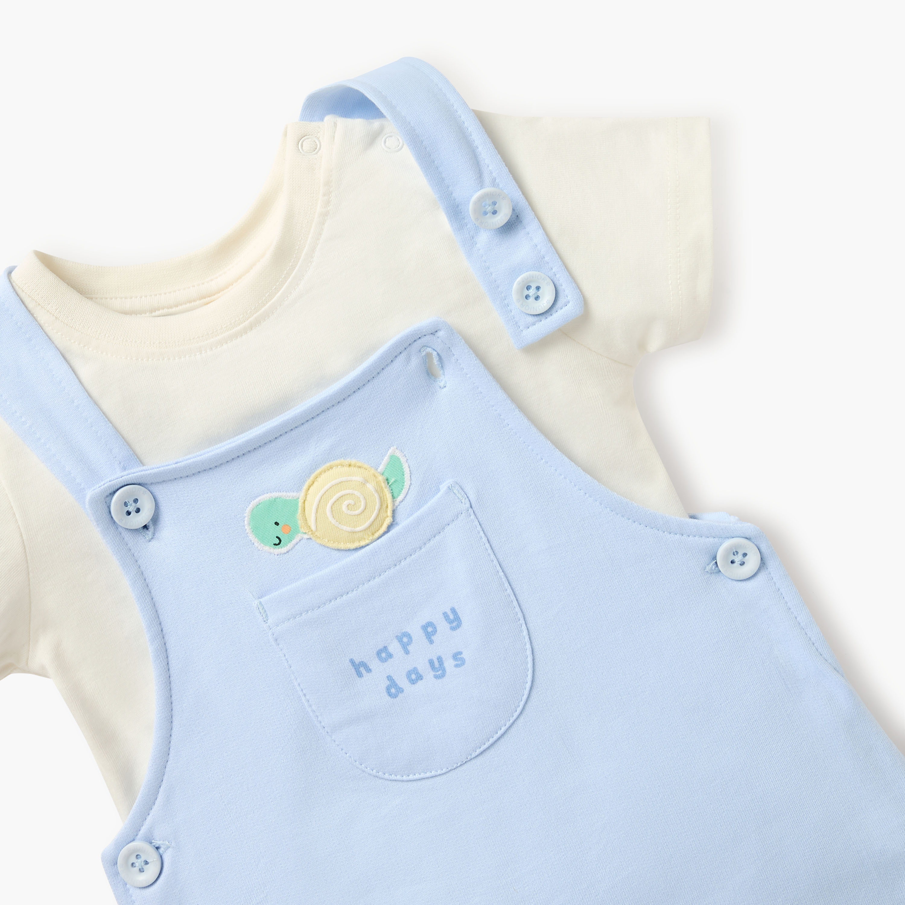 Juniors Solid T-shirt and Applique Detail Dungaree Set-baby-boys-clothing-setsandcoords-image-4