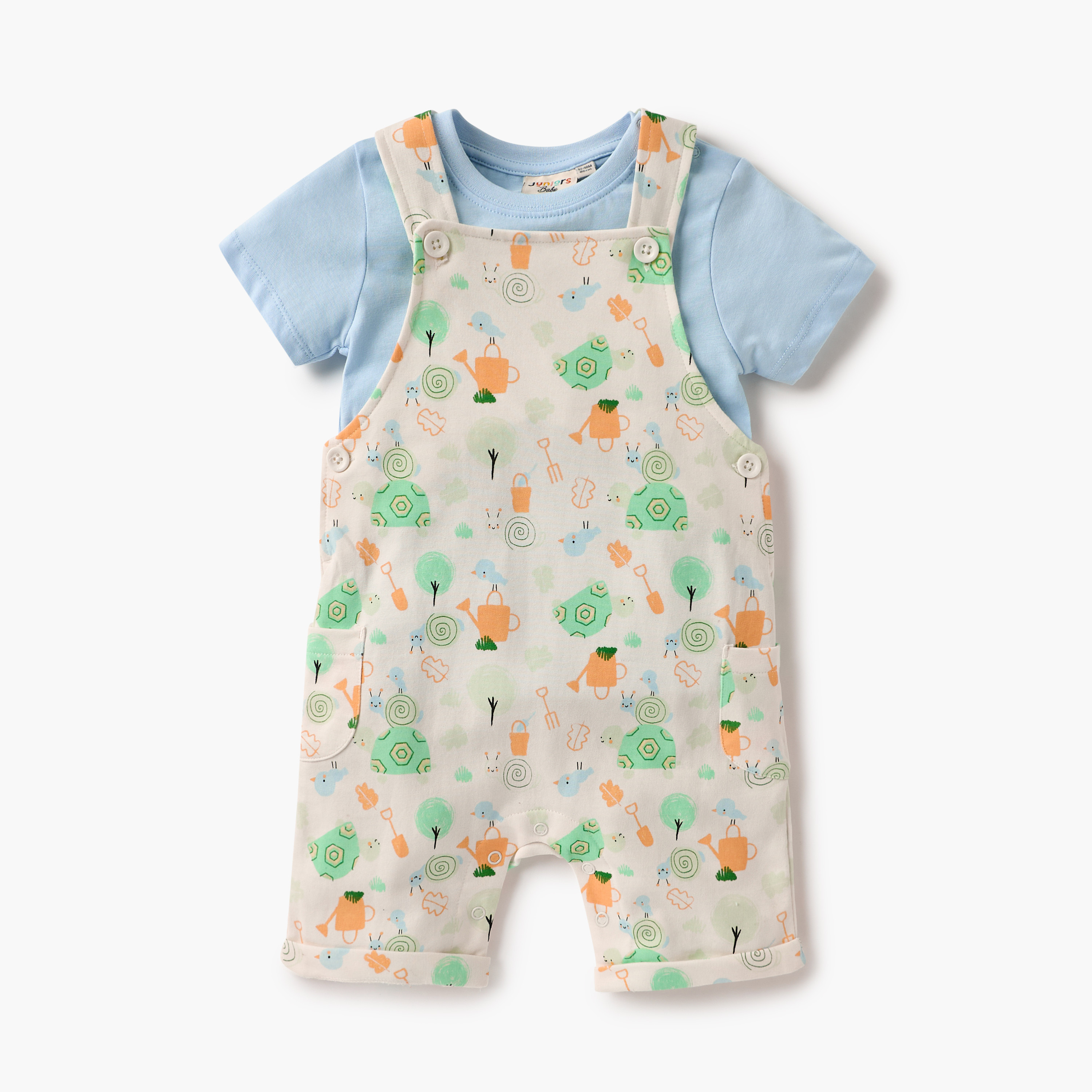 Juniors Printed Dungaree and T-shirt Set-baby-boys-clothing-setsandcoords-image-1