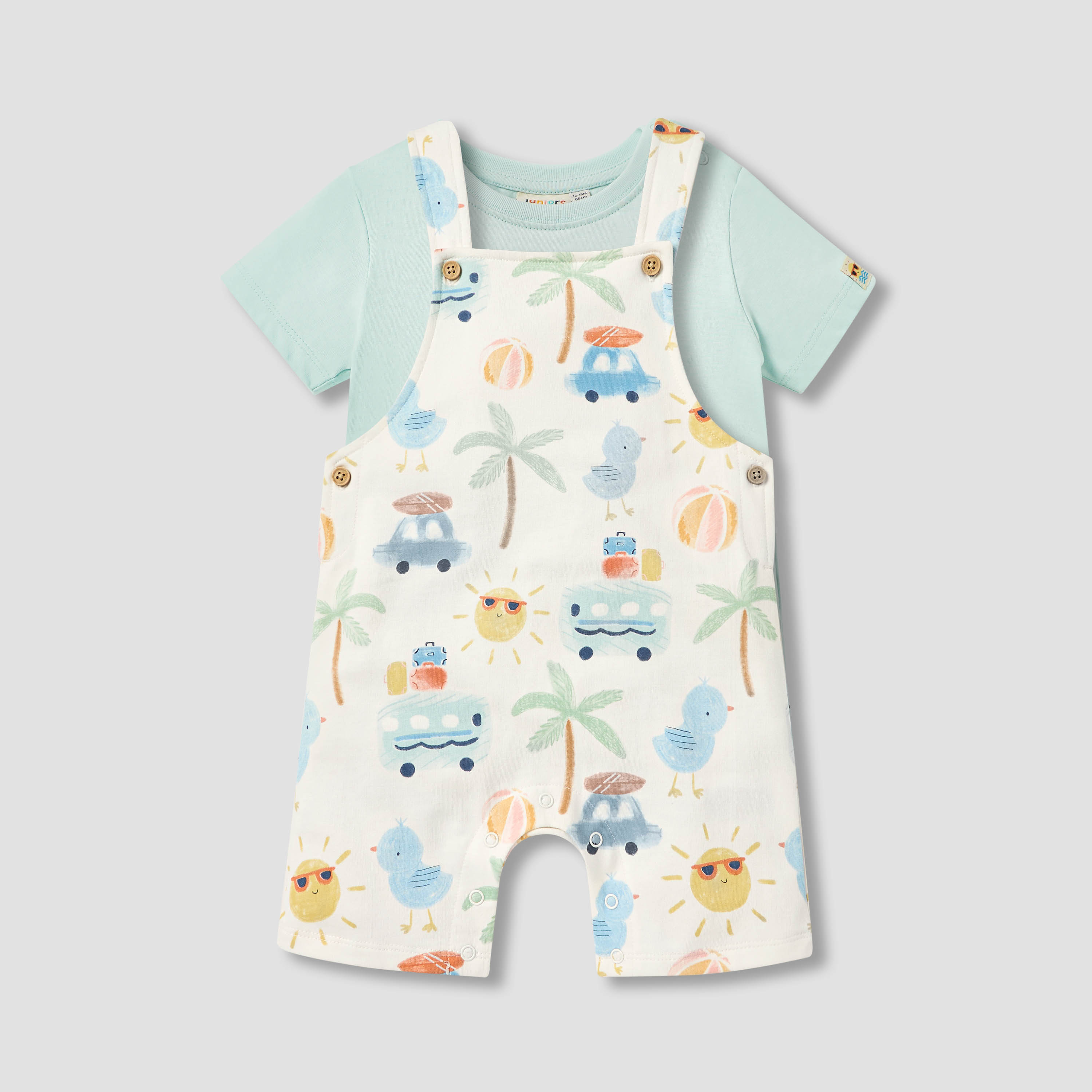 Juniors Printed Dungaree and T-shirt Set-baby-boys-clothing-setsandcoords-image-1