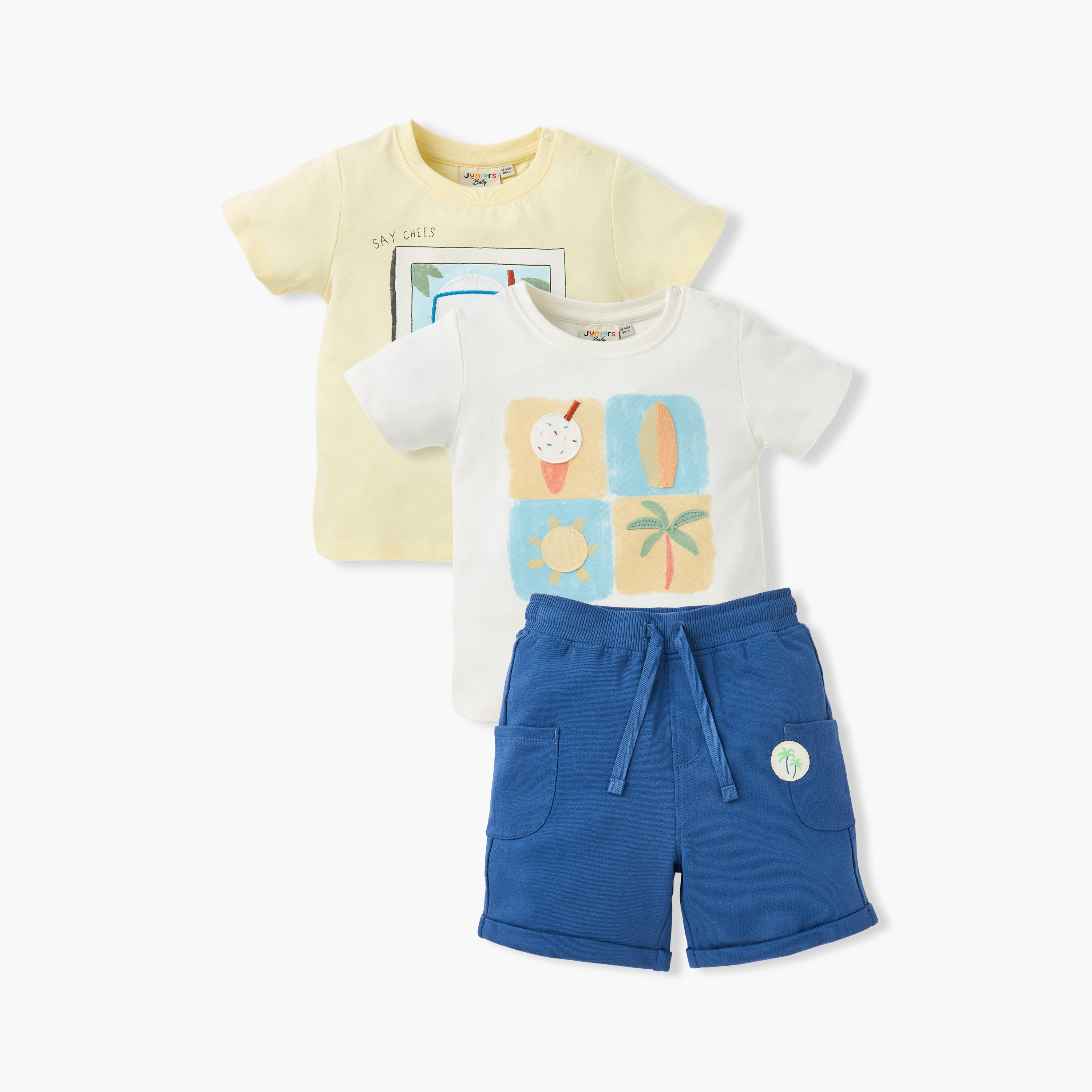 طقم 2 تيشيرت وشورت بطبعات من جونيورز-baby-boys-clothing-setsandcoords-image-1