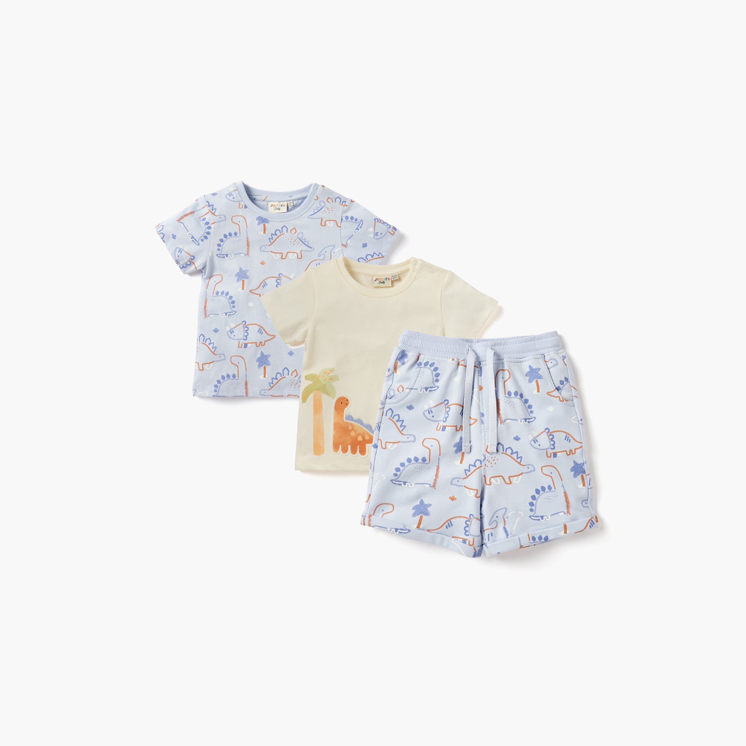 Juniors 3-Piece Dinosaur Print T-shirt and Shorts Set-baby-boys-clothing-setsandcoords-image-1