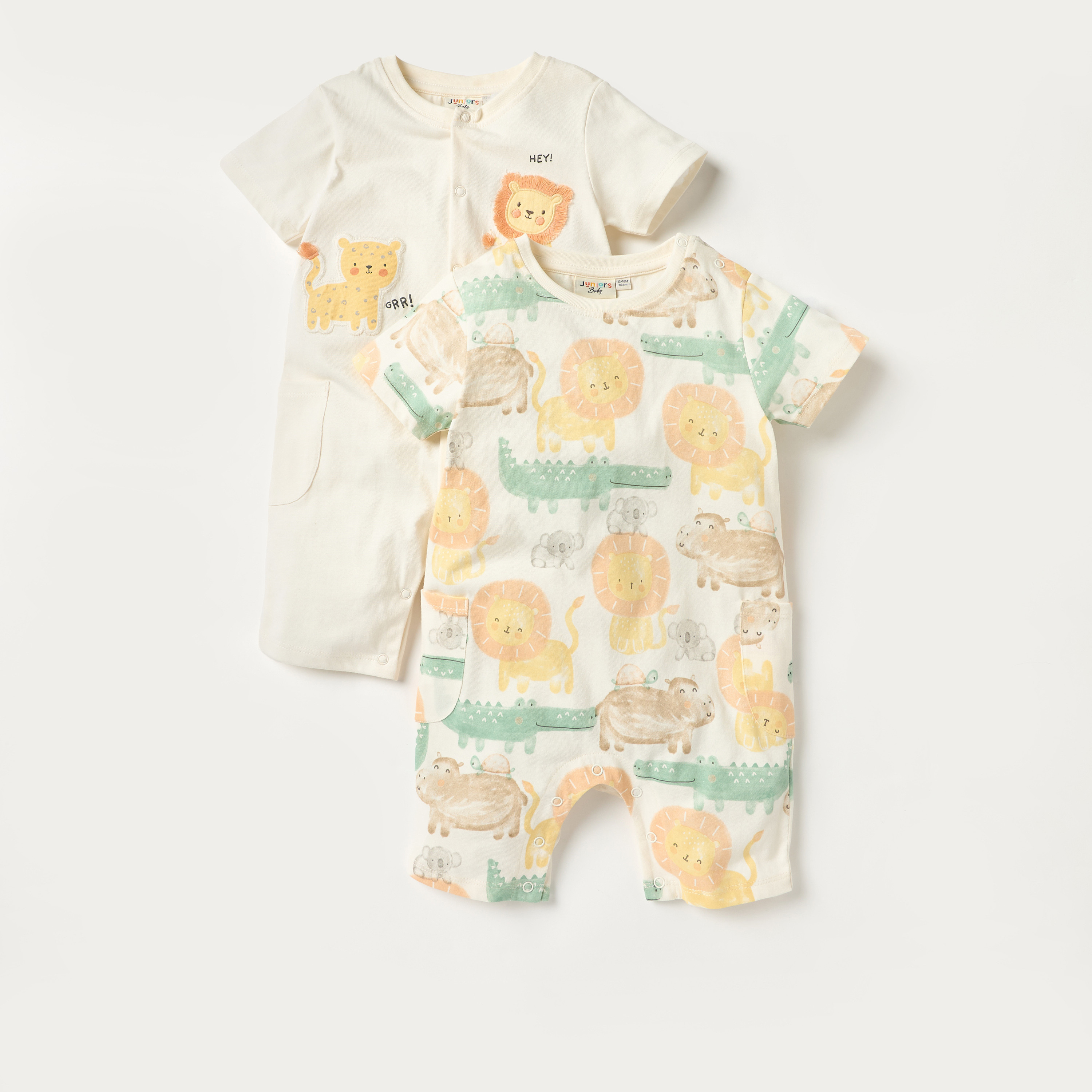 Juniors Animal Print Rompers with Short Sleeves - Set of 2-baby-boys-clothing-multipacks-image-1