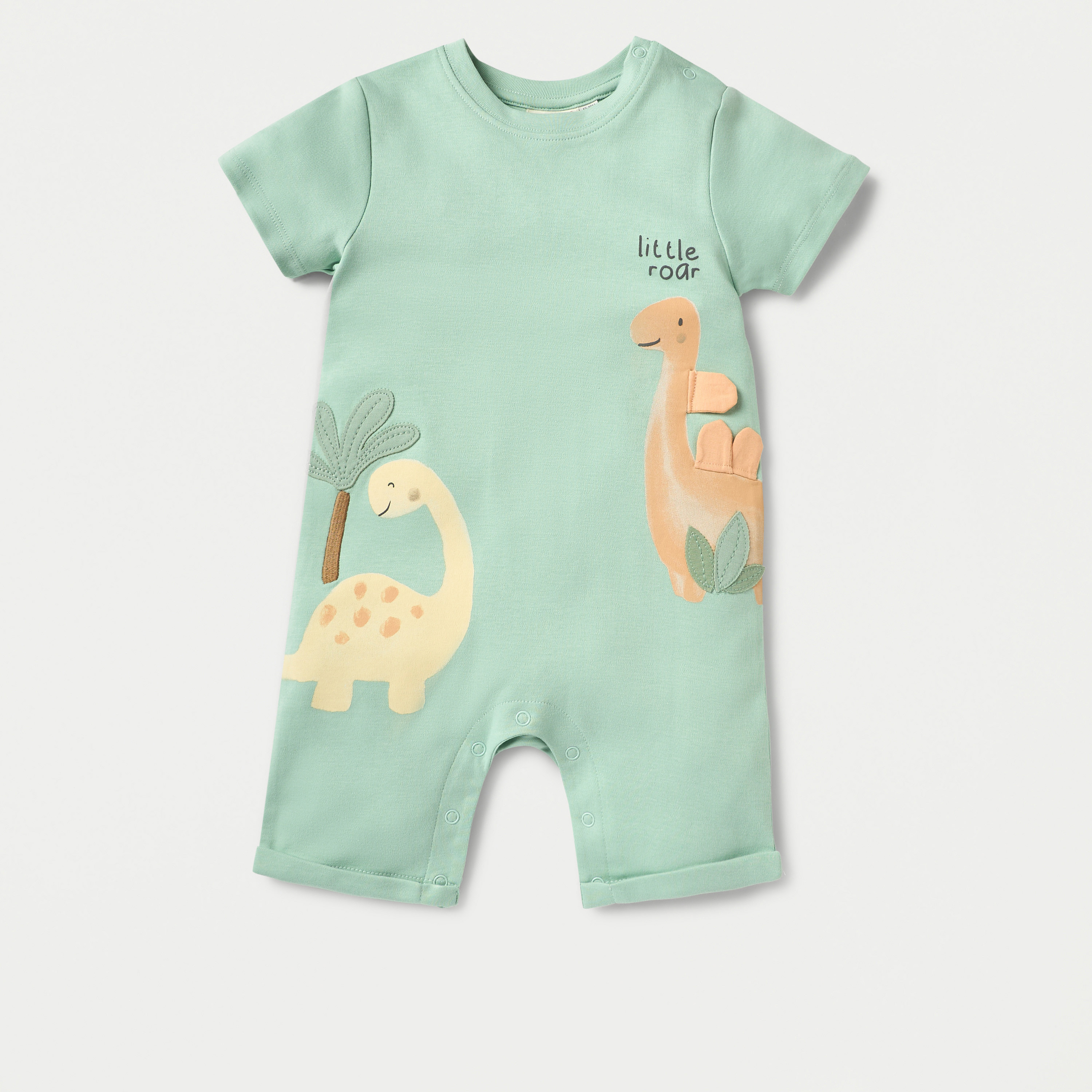 Juniors Dinosaur Applique Romper with Short Sleeves and Button Closure-baby-boys-clothing-rompers-image-1
