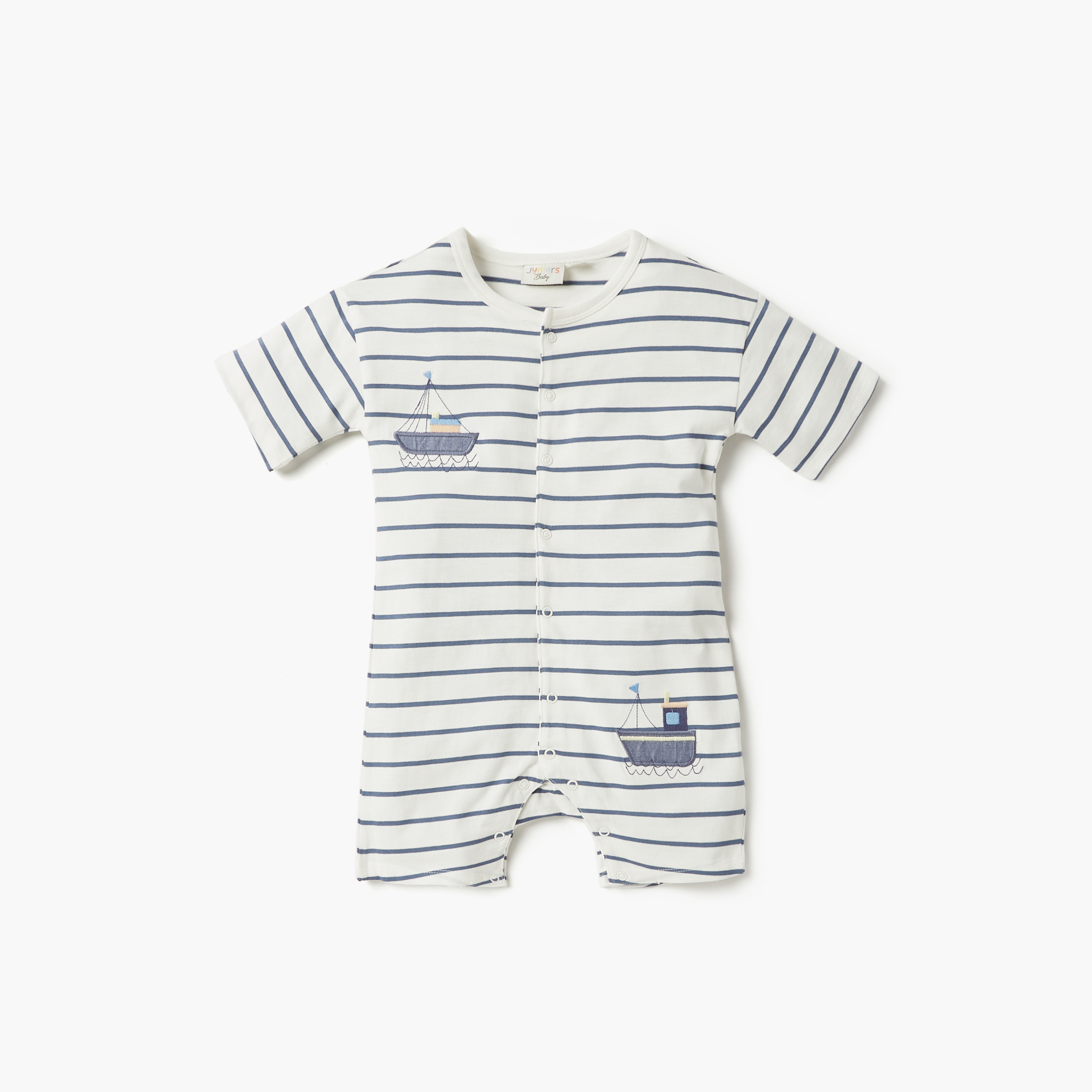 أفرول مخطط بأكمام قصيرة وزر إغلاق كبّاس من جونيورز-baby-boys-clothing-rompers-image-4