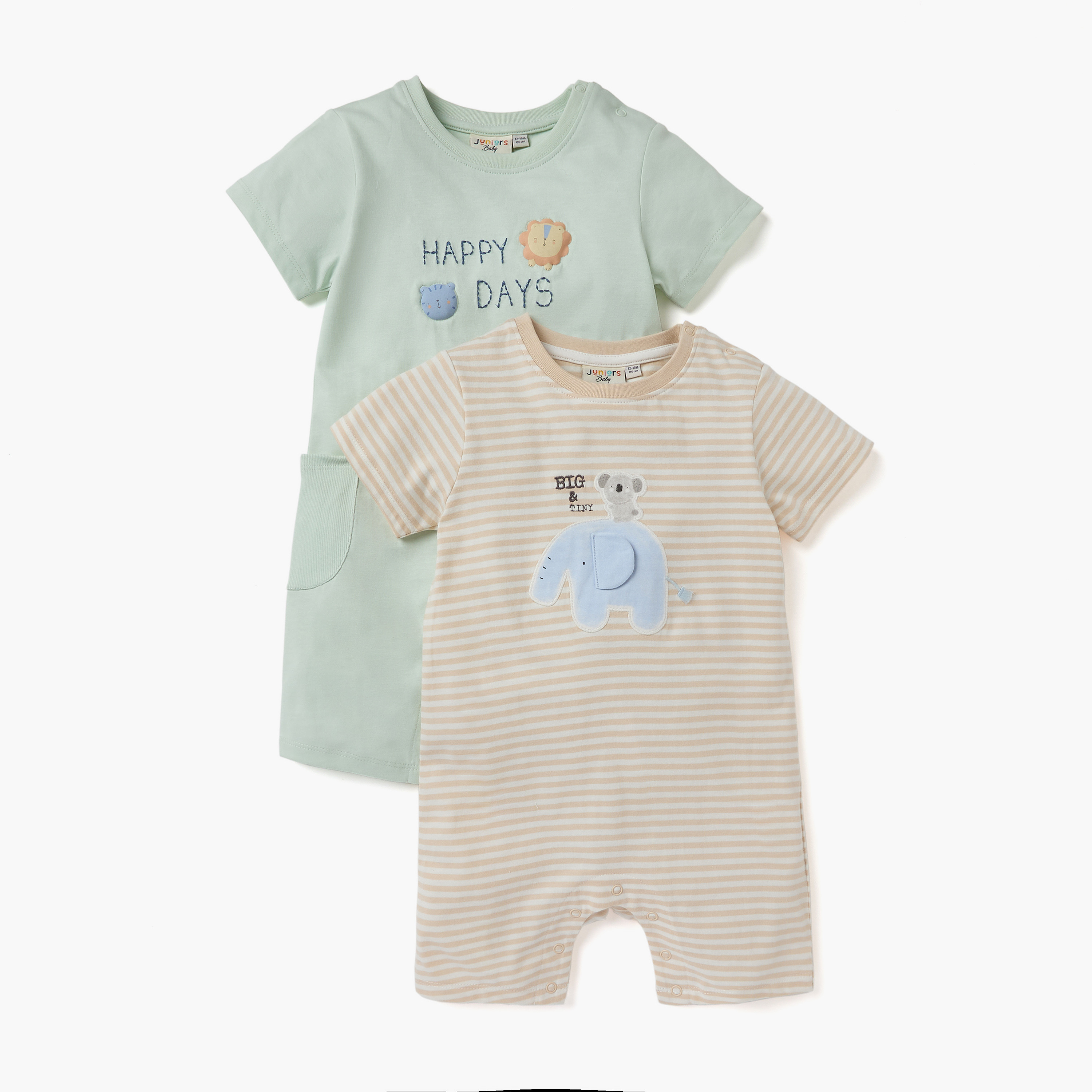 Juniors Applique Detail Romper with Short Sleeves - Set of 2-baby-boys-clothing-rompers-image-1