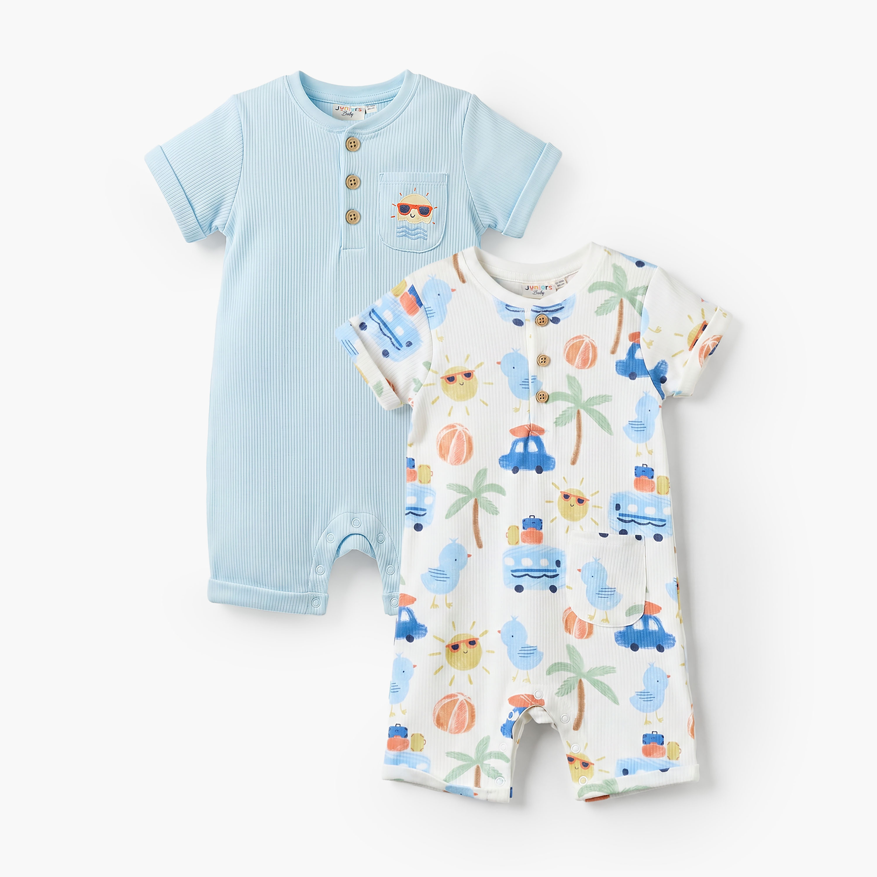 أفرولات بطبعات وأكمام قصيرة وأزرار إغلاق من جونيورز -طقم من قطعتين-baby-boys-clothing-rompers-image-1