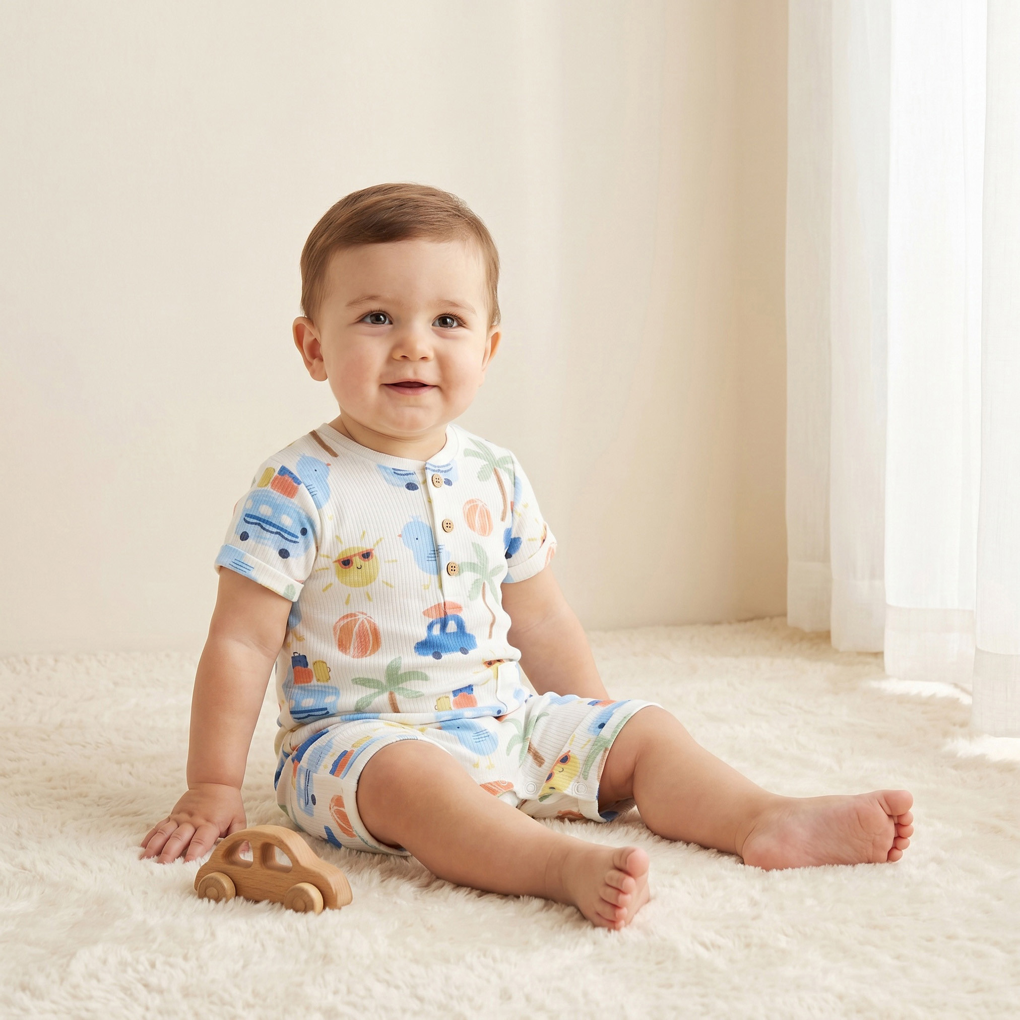 أفرولات بطبعات وأكمام قصيرة وأزرار إغلاق من جونيورز -طقم من قطعتين-baby-boys-clothing-rompers-image-2