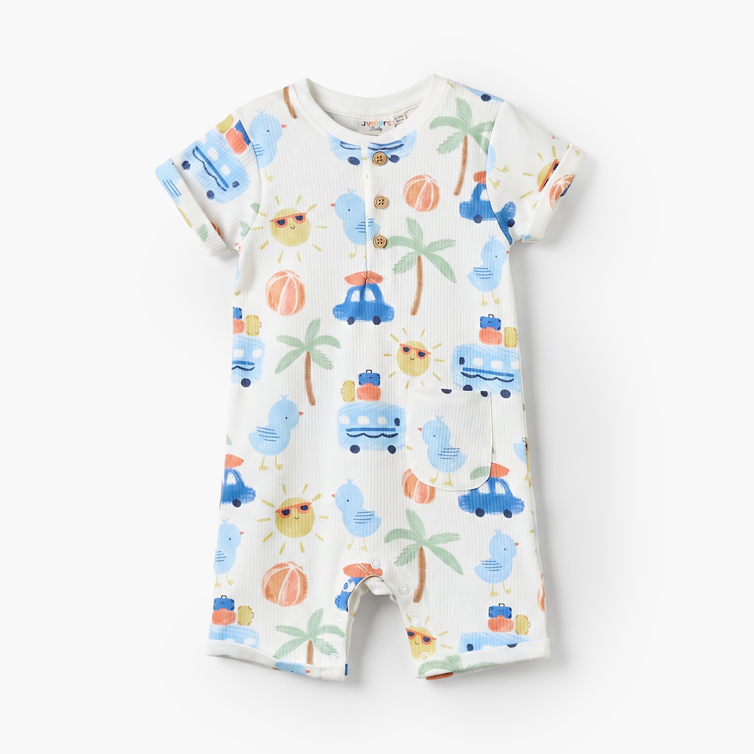 أفرولات بطبعات وأكمام قصيرة وأزرار إغلاق من جونيورز -طقم من قطعتين-baby-boys-clothing-rompers-image-3