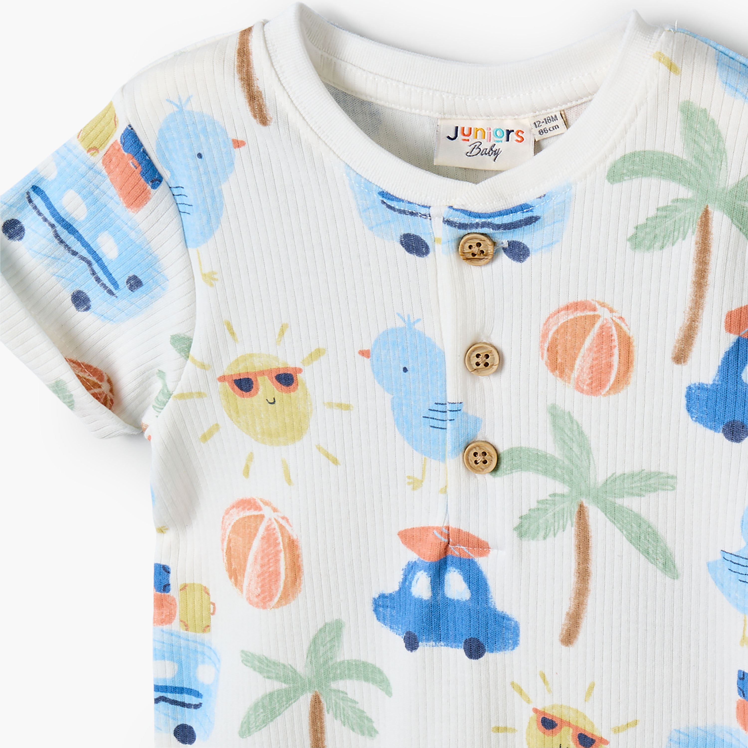أفرولات بطبعات وأكمام قصيرة وأزرار إغلاق من جونيورز -طقم من قطعتين-baby-boys-clothing-rompers-image-6