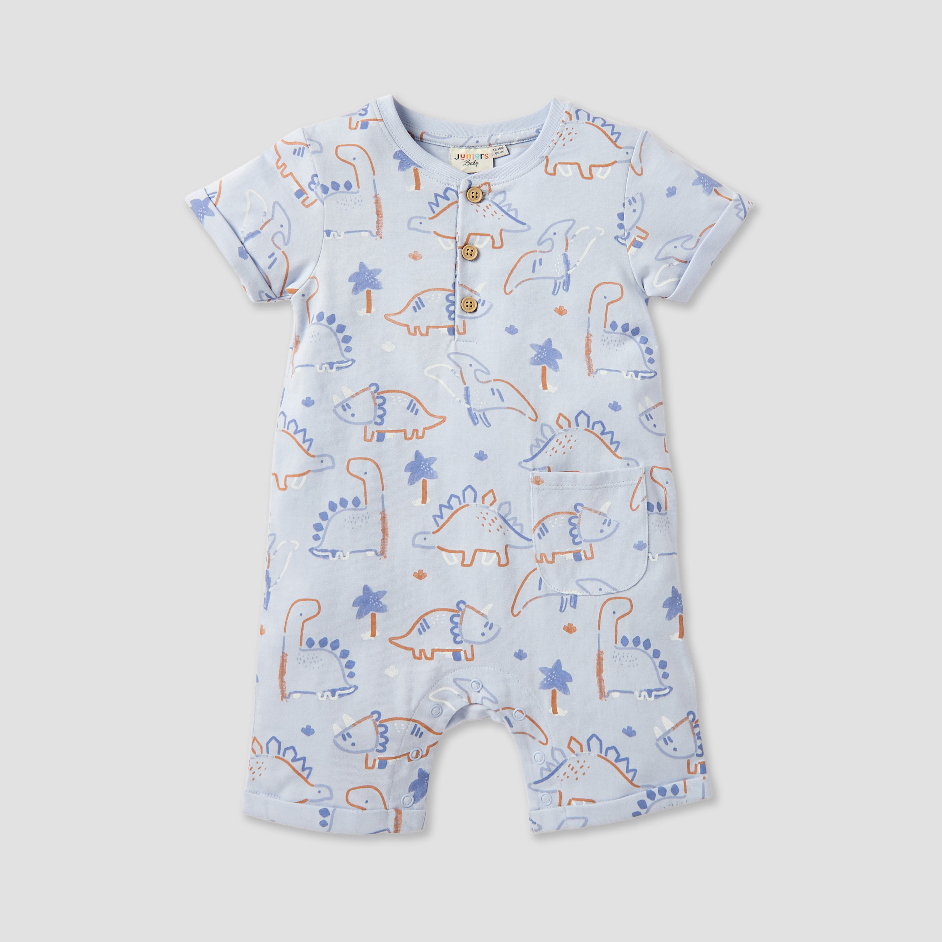 Juniors Dinosaur Print Romper with Crew Neck - Set of 2-baby-boys-clothing-multipacks-image-2