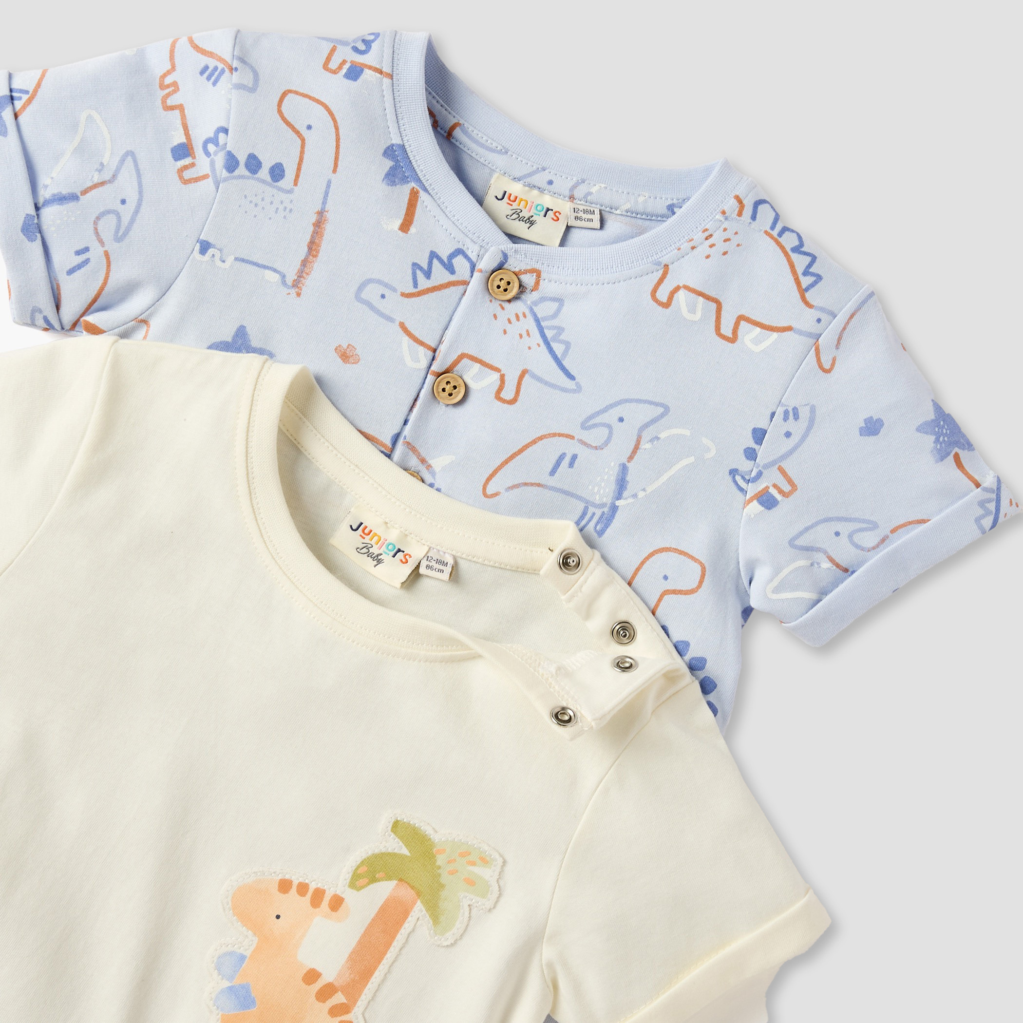 Juniors Dinosaur Print Romper with Crew Neck - Set of 2-baby-boys-clothing-multipacks-image-4