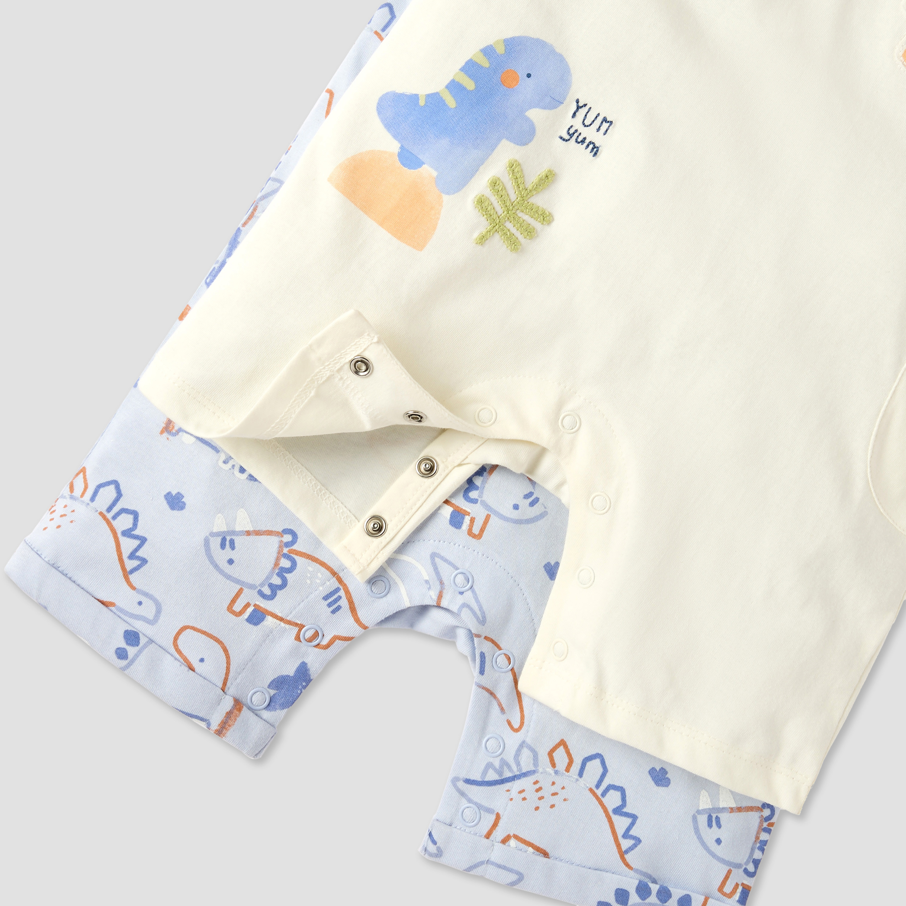 Juniors Dinosaur Print Romper with Crew Neck - Set of 2-baby-boys-clothing-multipacks-image-5