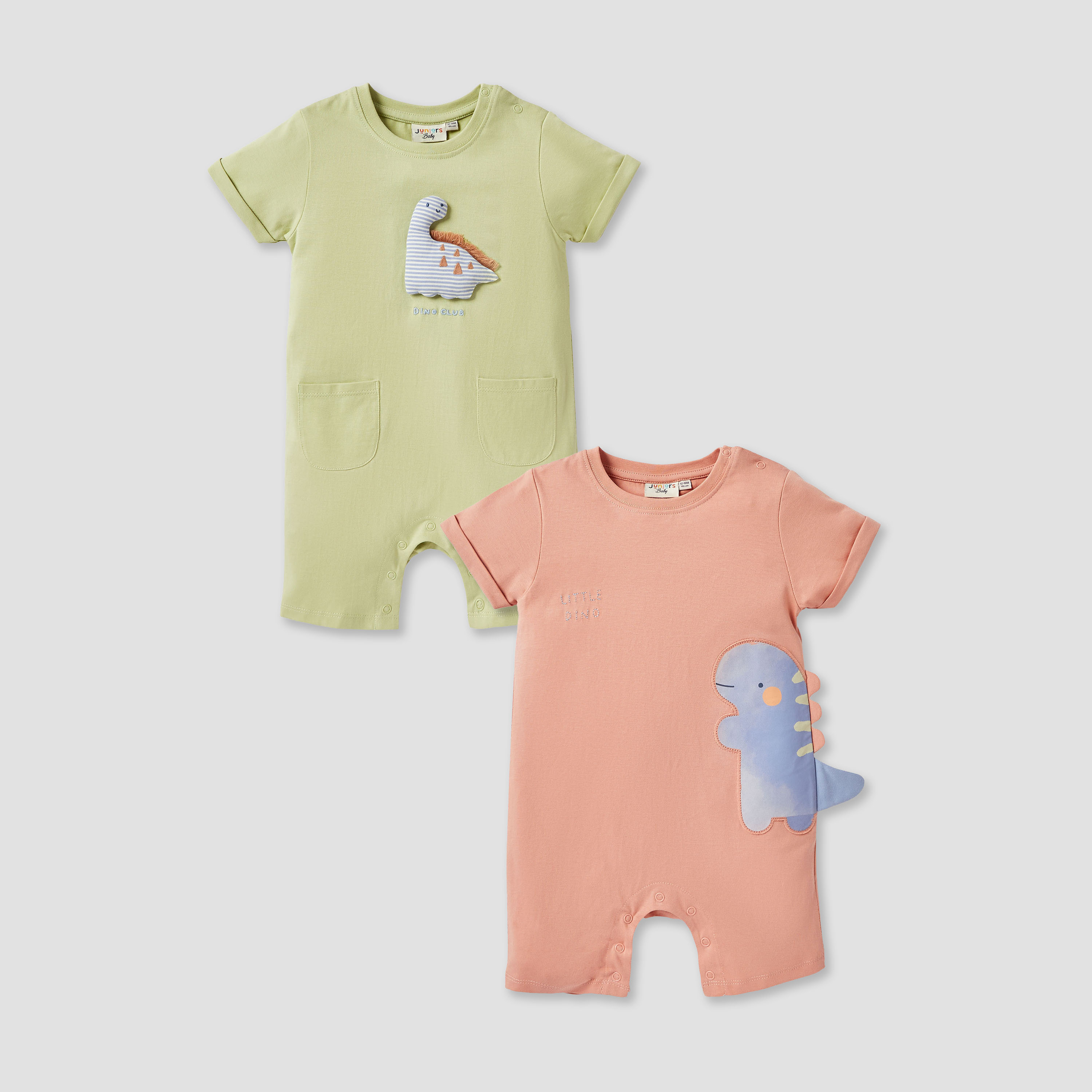 Juniors Dinosaur Applique Romper - Set of 2-baby-boys-clothing-multipacks-image-1
