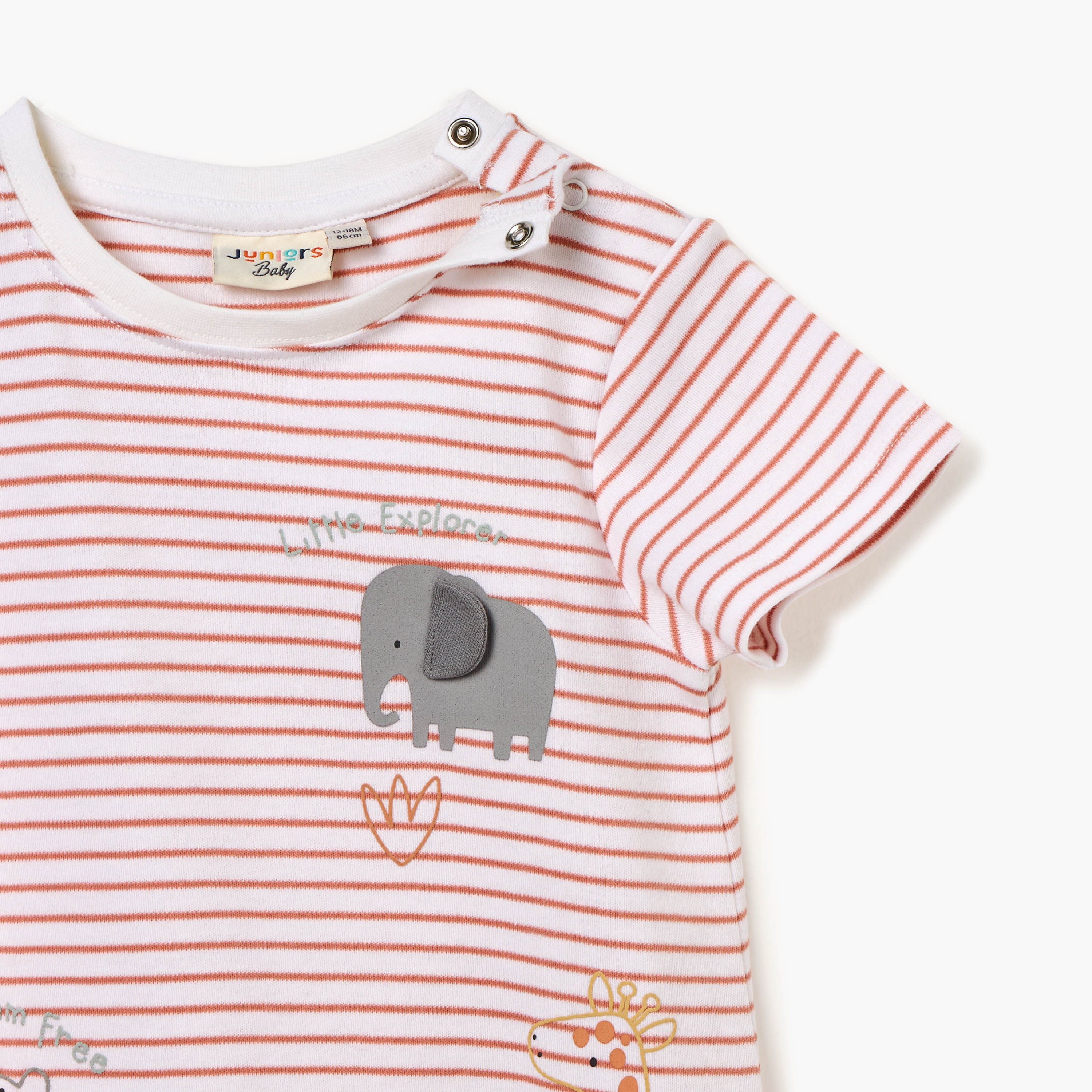 أفرول مخطط بتزيينات حيوانات وأكمام قصيرة من جونيورز-baby-boys-clothing-rompers-image-2