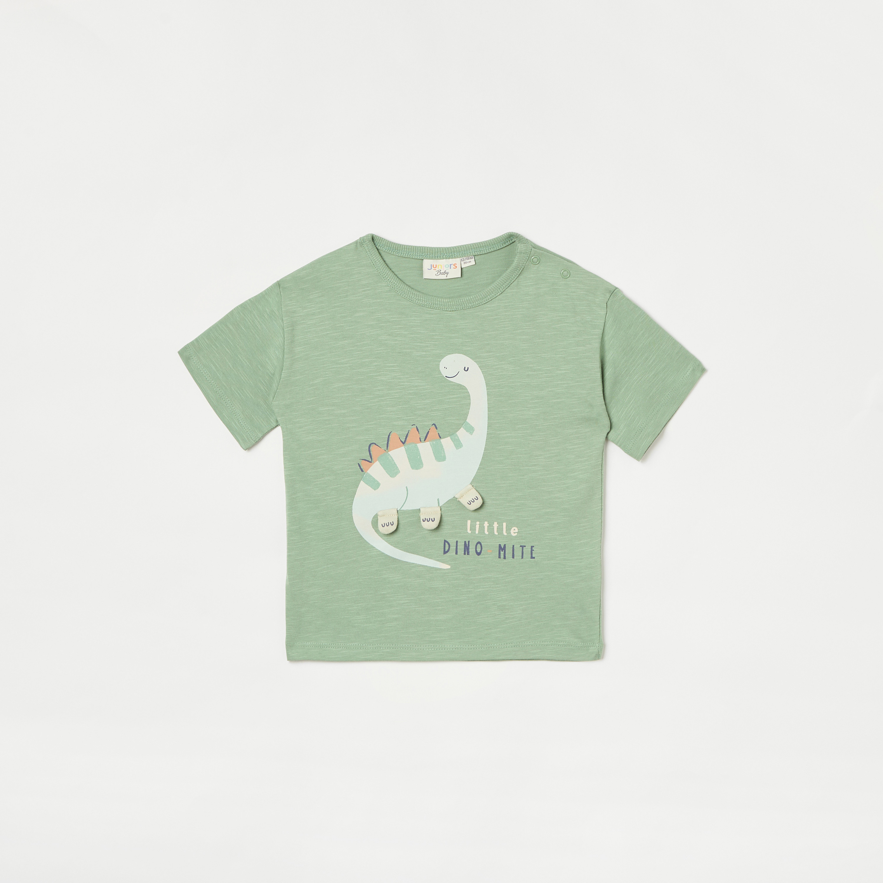 Juniors Dino Print Crew Neck T-shirt with Short Sleeves-baby-boys-clothing-tshirtsandpolos-image-1