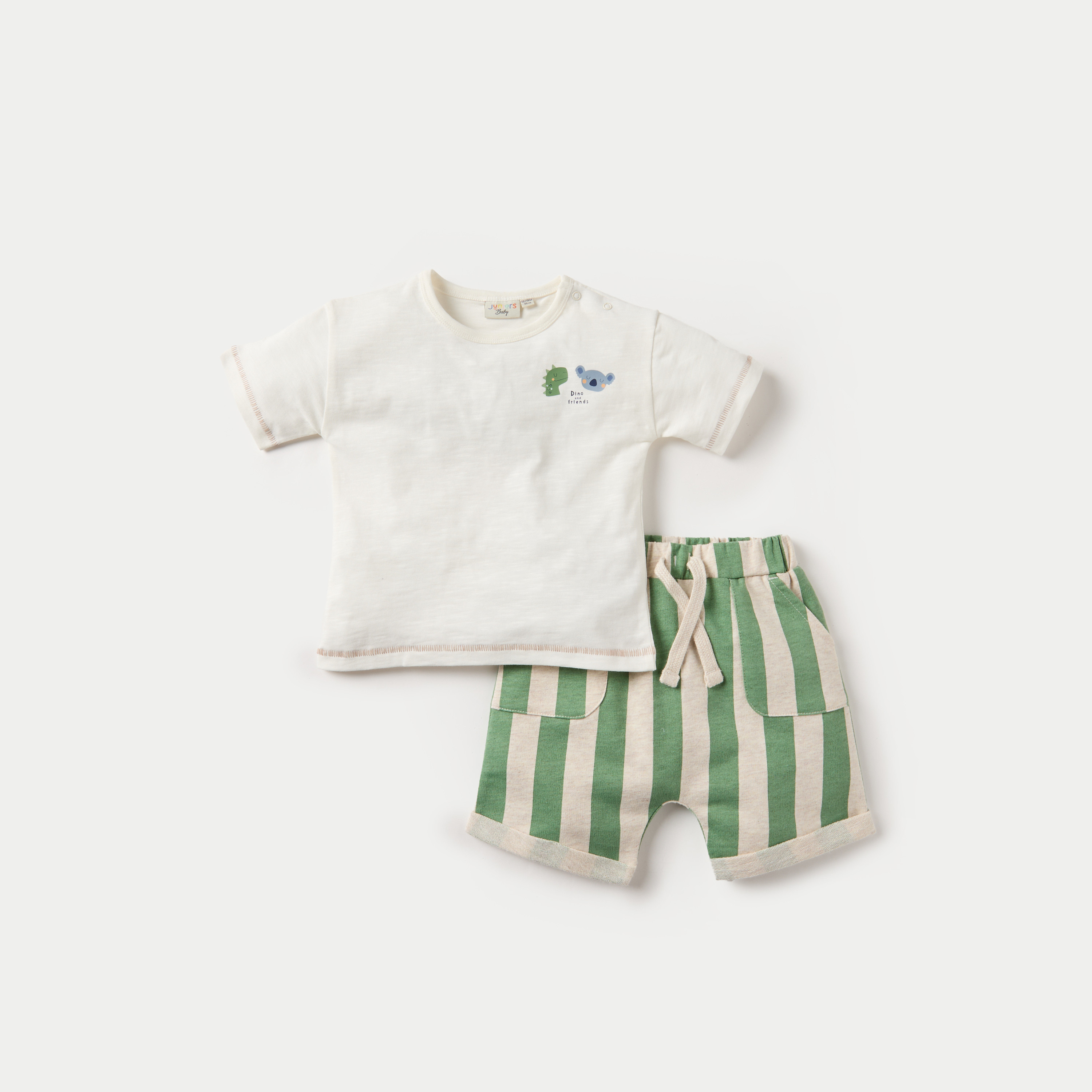 Juniors Printed T-shirt and Striped Shorts Set-baby-boys-clothing-setsandcoords-image-1