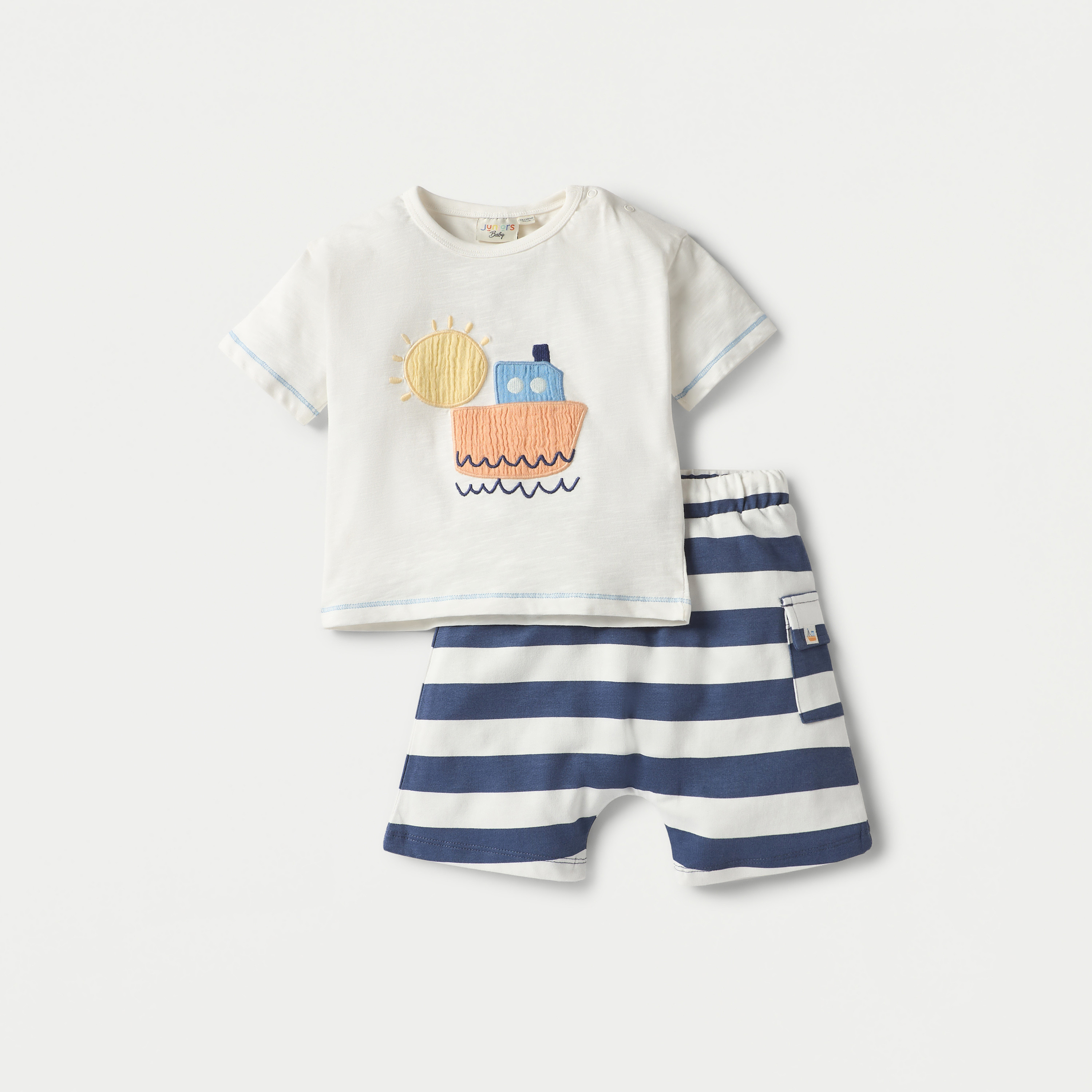 Juniors Graphic Embroidered T-shirt and Elasticated Shorts Set-baby-boys-clothing-setsandcoords-image-1