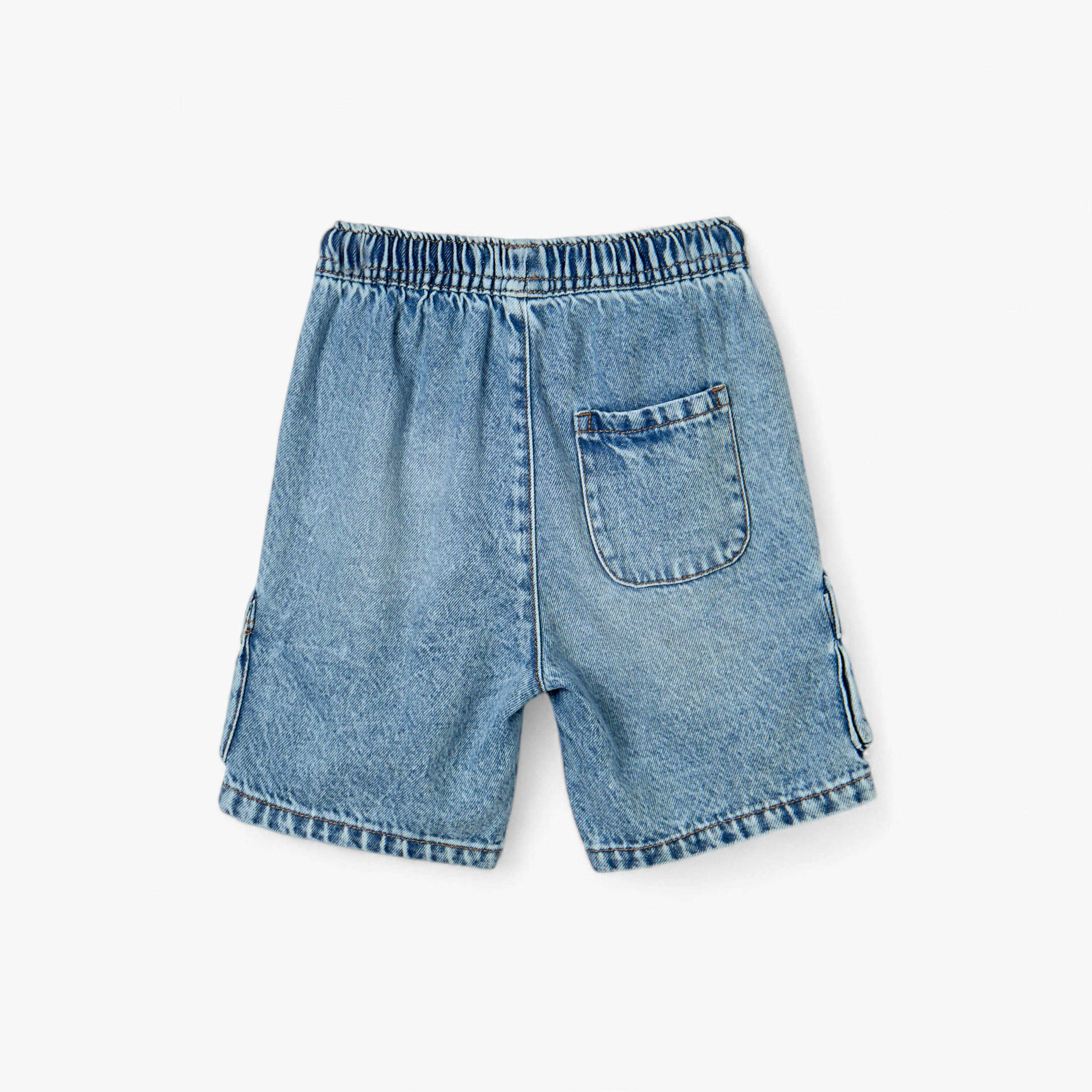 Juniors Solid Denim Shorts with Elasticated Drawstring Closure and Pockets-baby-boys-clothing-bottoms-shorts-image-4
