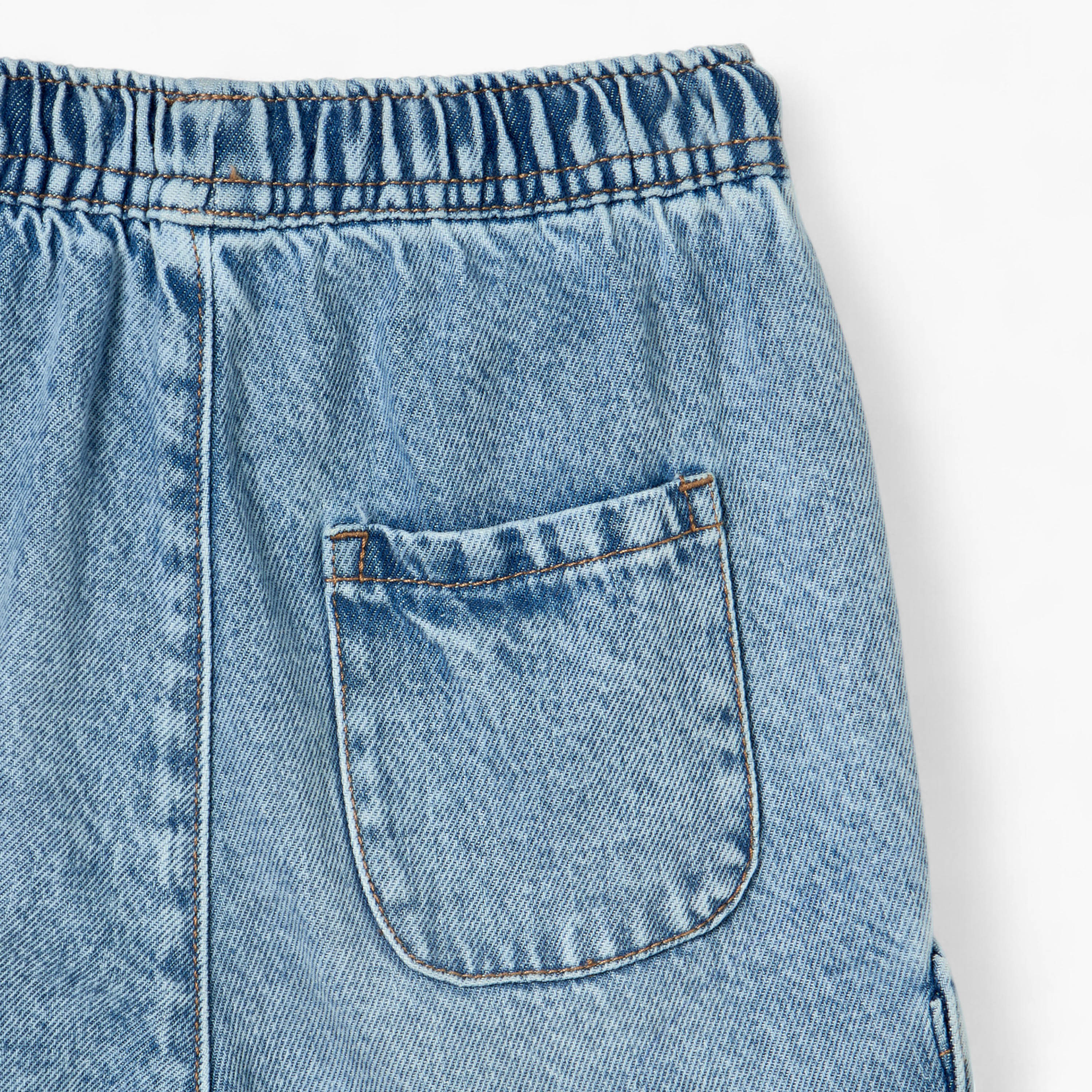 Juniors Solid Denim Shorts with Elasticated Drawstring Closure and Pockets-baby-boys-clothing-bottoms-shorts-image-5