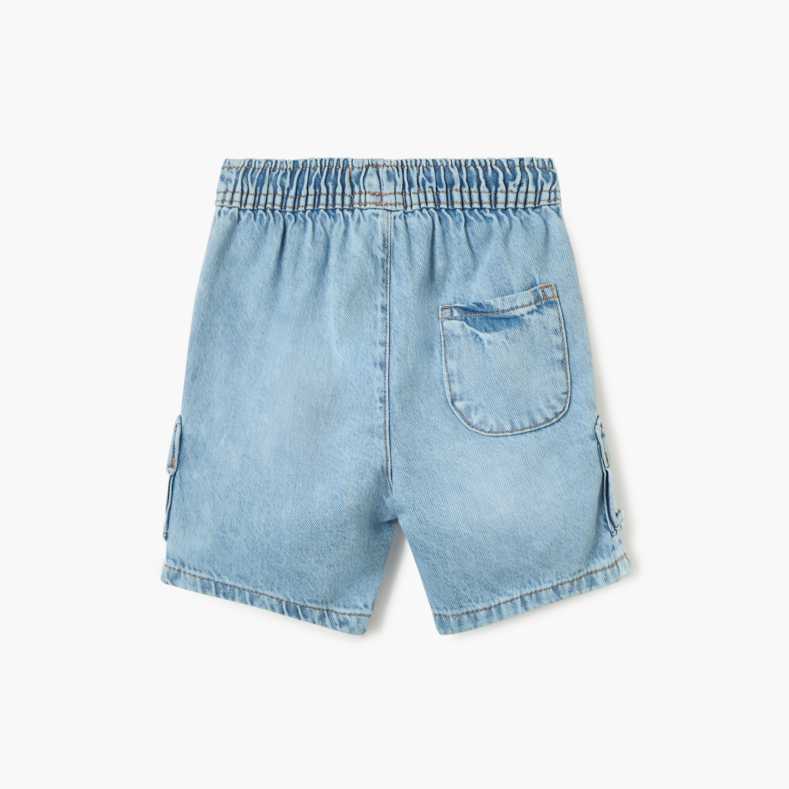 Juniors Solid Denim Shorts with Elasticated Drawstring Closure and Pockets-baby-boys-clothing-bottoms-shorts-image-2