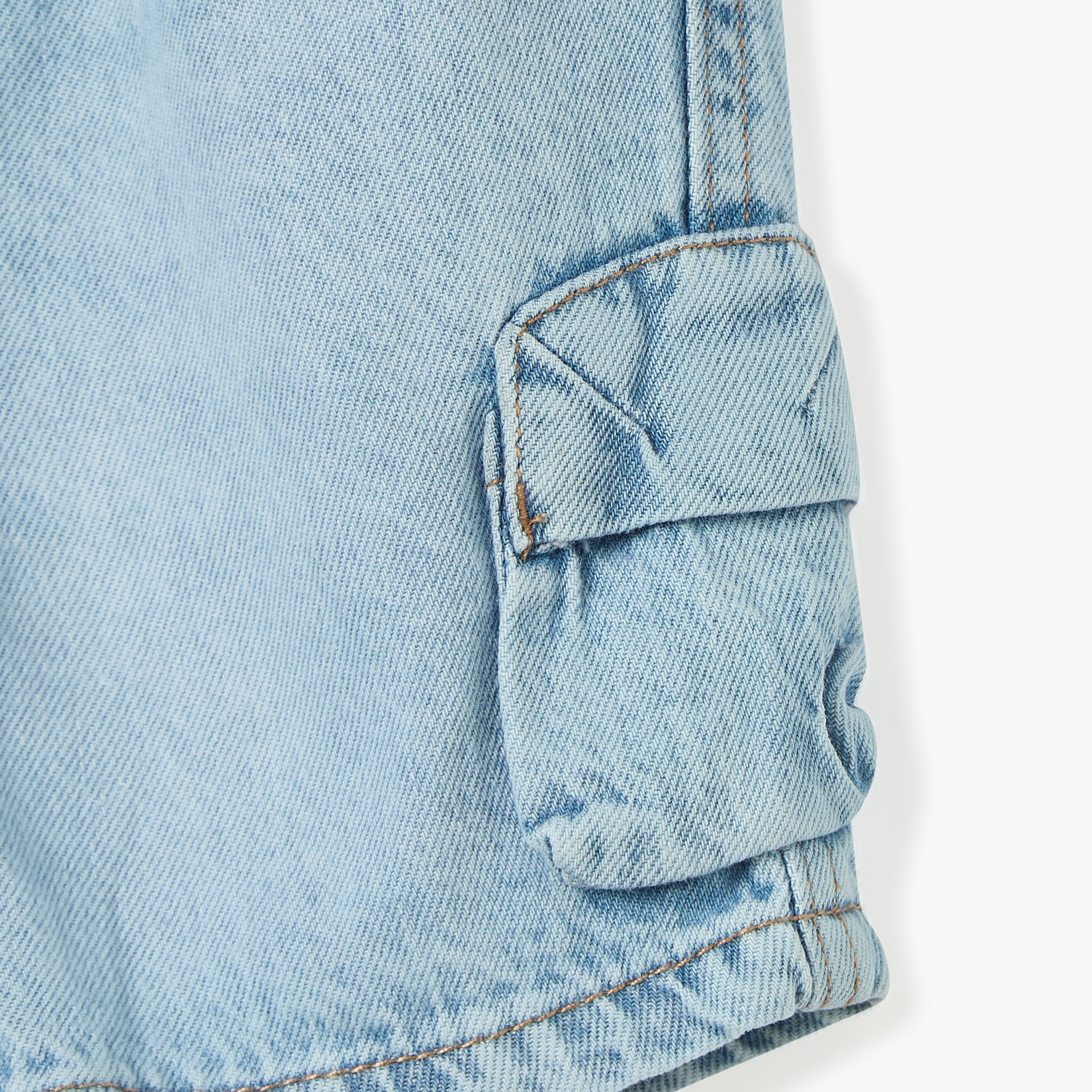 Juniors Solid Denim Shorts with Elasticated Drawstring Closure and Pockets-baby-boys-clothing-bottoms-shorts-image-4