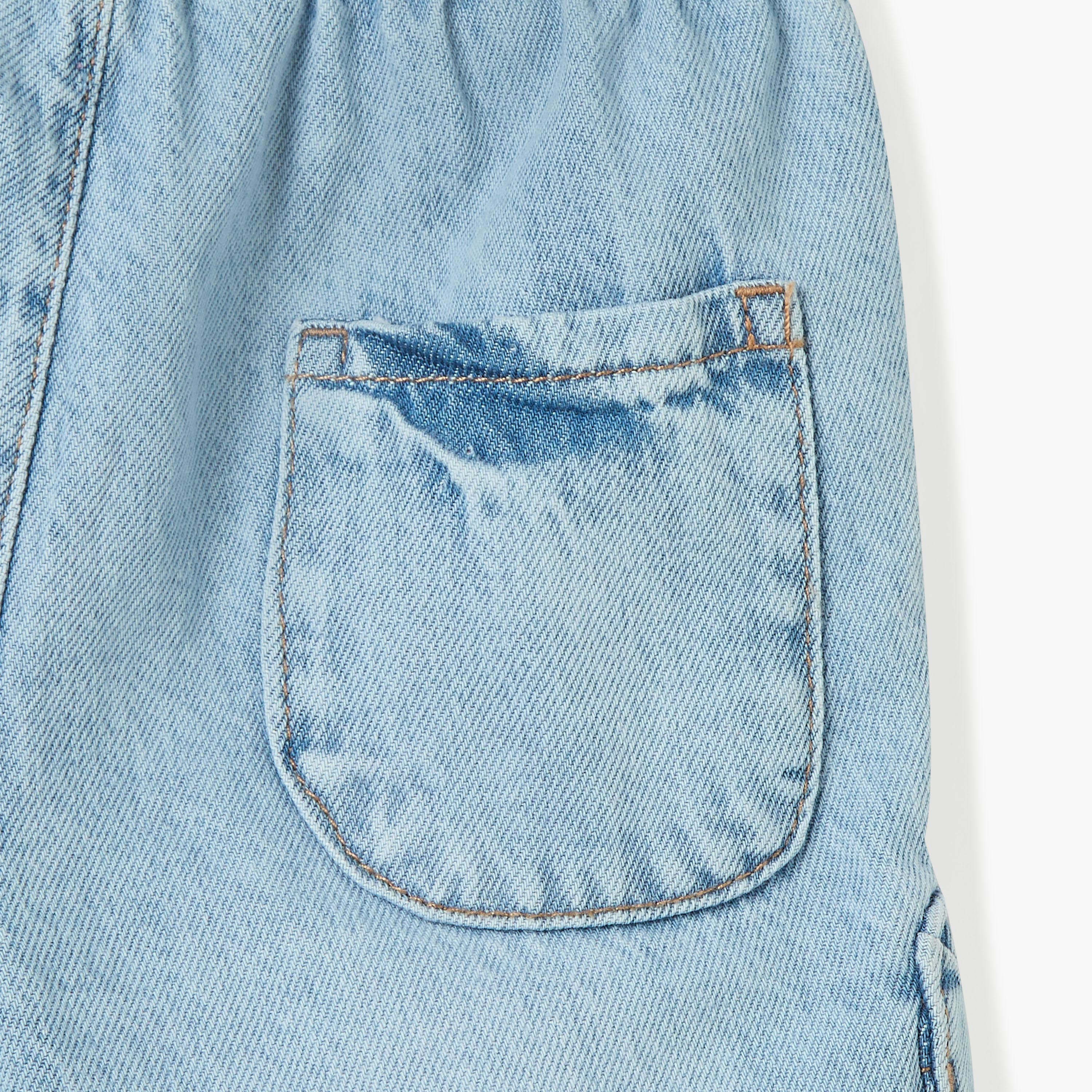 Juniors Solid Denim Shorts with Elasticated Drawstring Closure and Pockets-baby-boys-clothing-bottoms-shorts-image-5
