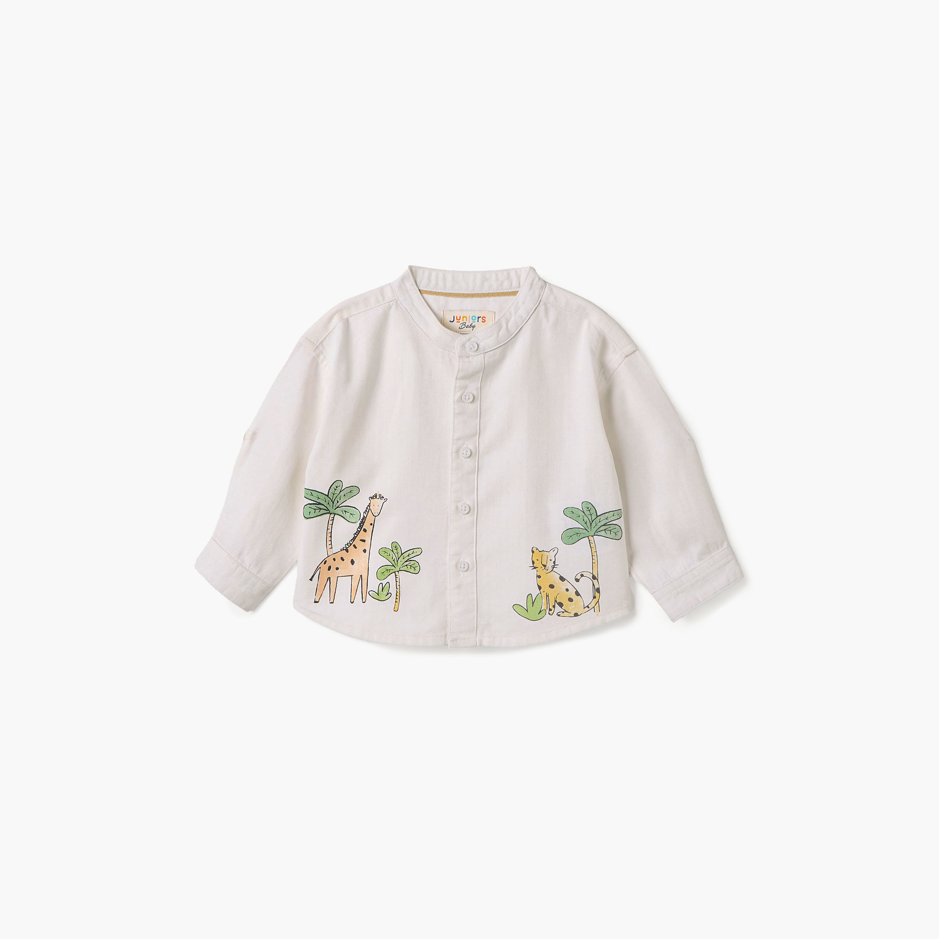 Juniors Animal Print Long Sleeve Shirt with Mandarin Neck-baby-boys-clothing-shirts-image-1