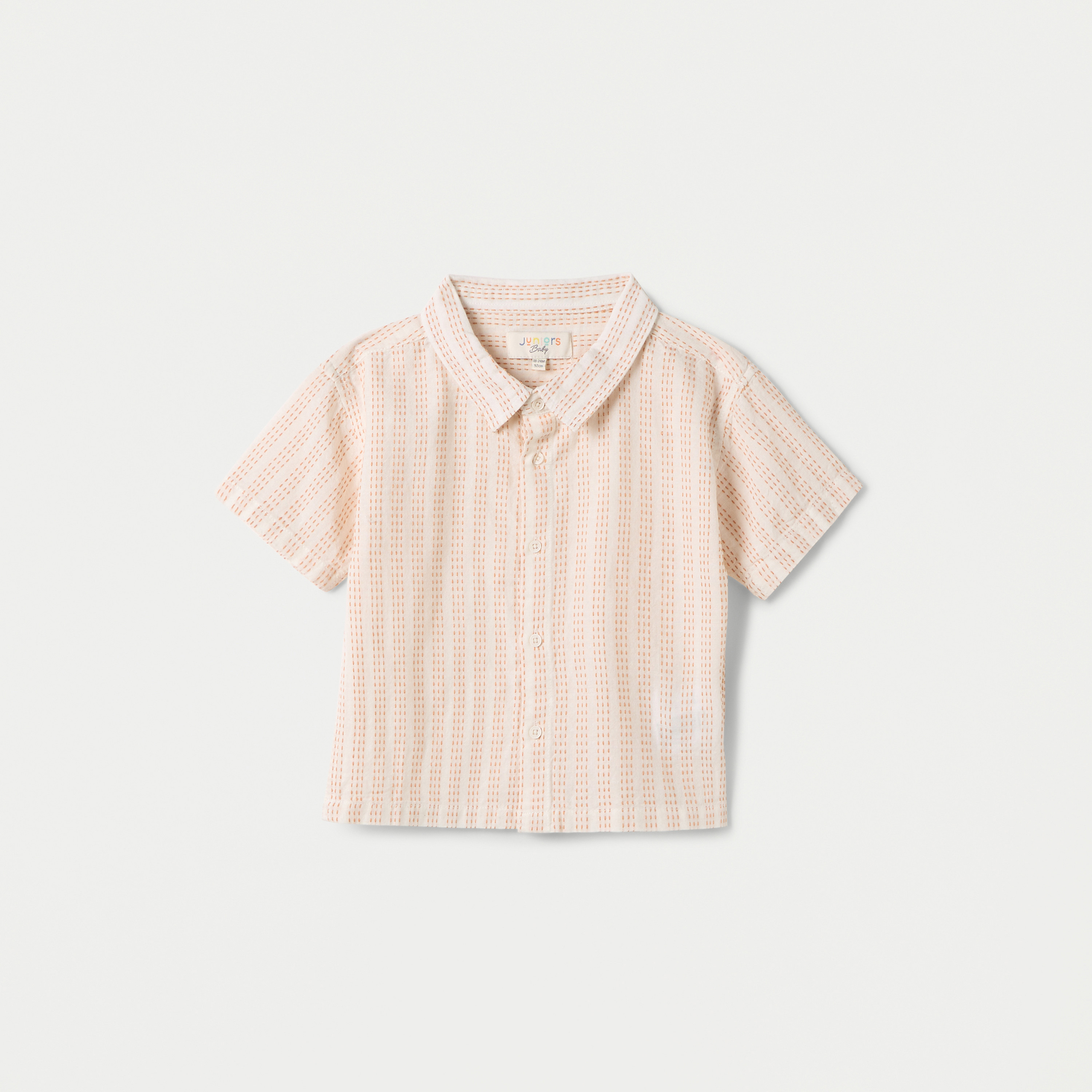 Juniors Embroidered Shirt with Collar and Short Sleeves-baby-boys-clothing-shirts-image-1