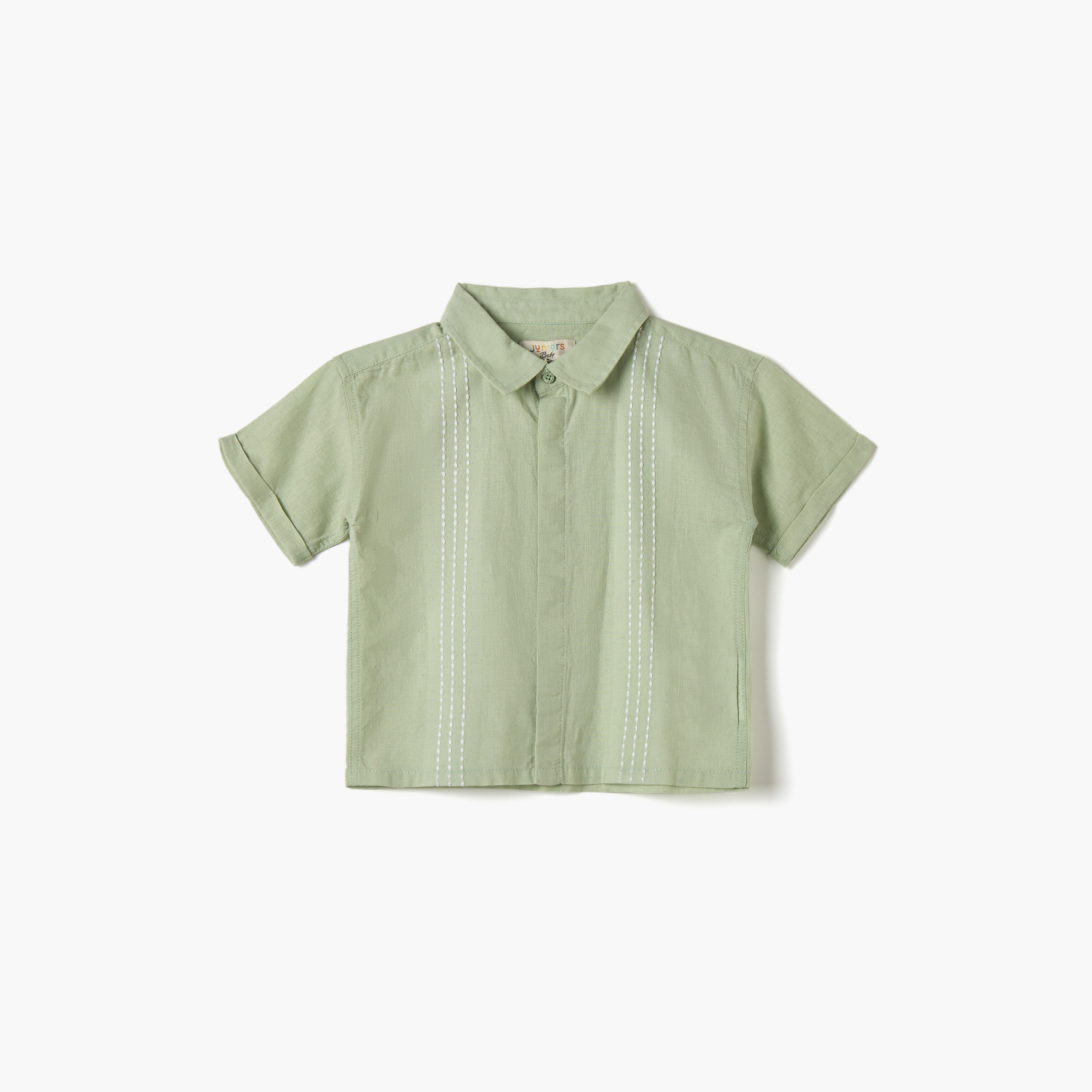 Juniors Stripe Detail Shirt with Short Sleeves-baby-boys-clothing-shirts-image-1