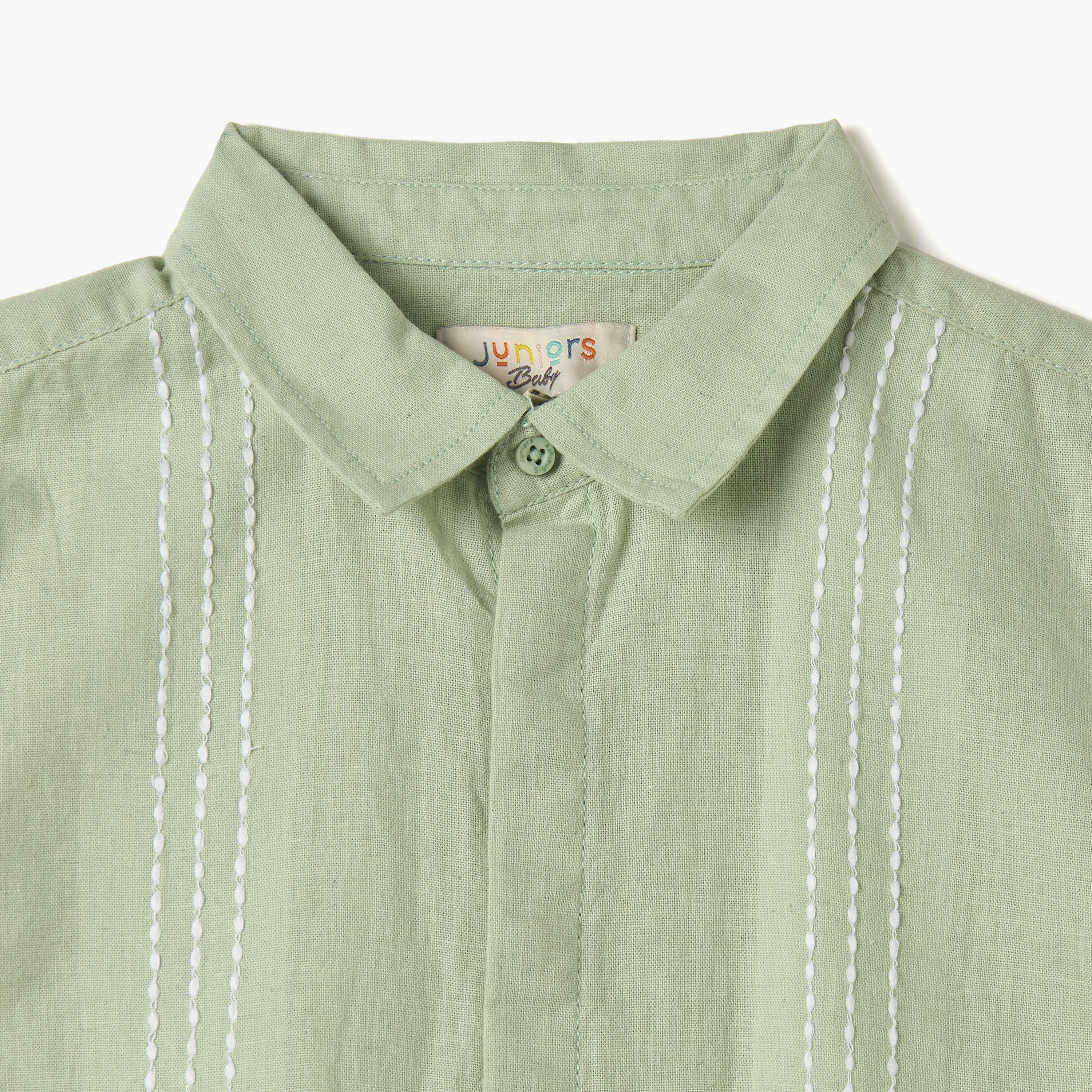 Juniors Stripe Detail Shirt with Short Sleeves-baby-boys-clothing-shirts-image-3