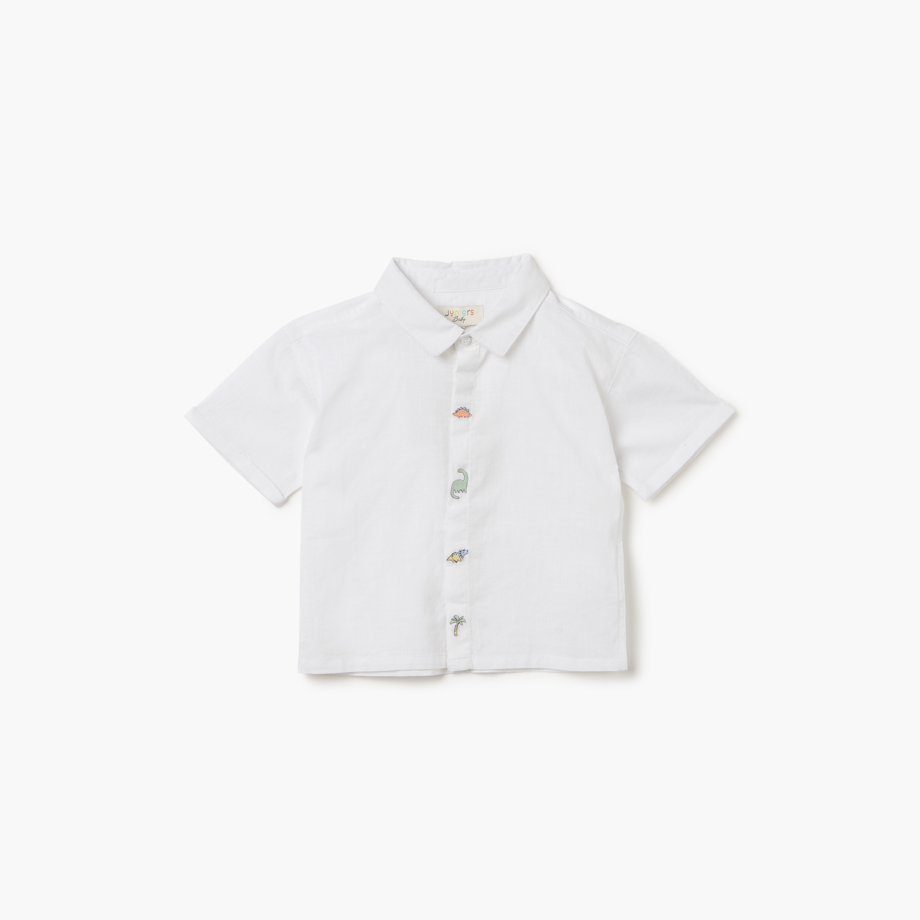 Juniors Dinosaur Embroidered Shirt with Short Sleeves-baby-boys-clothing-shirts-image-1