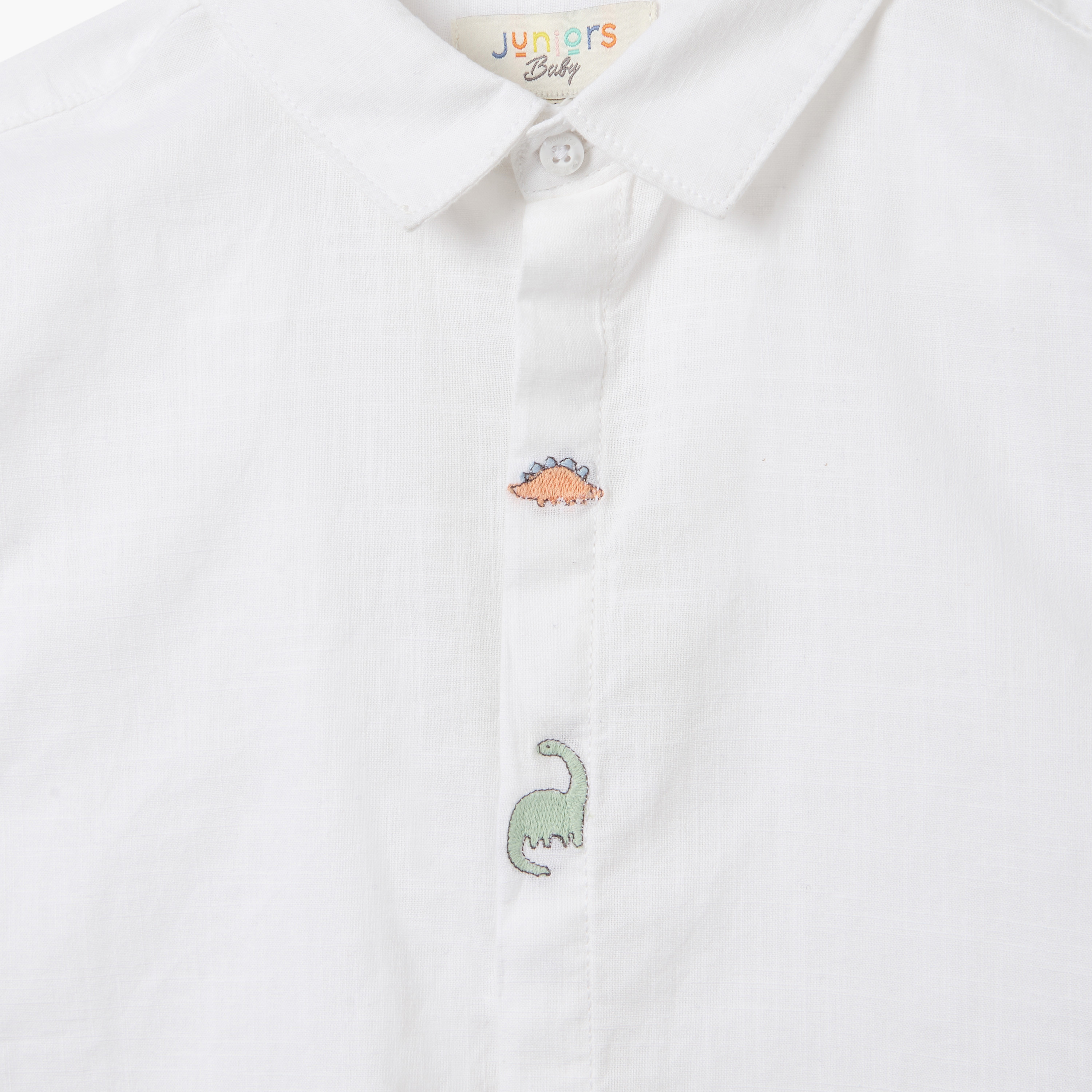 Juniors Dinosaur Embroidered Shirt with Short Sleeves-baby-boys-clothing-shirts-image-3