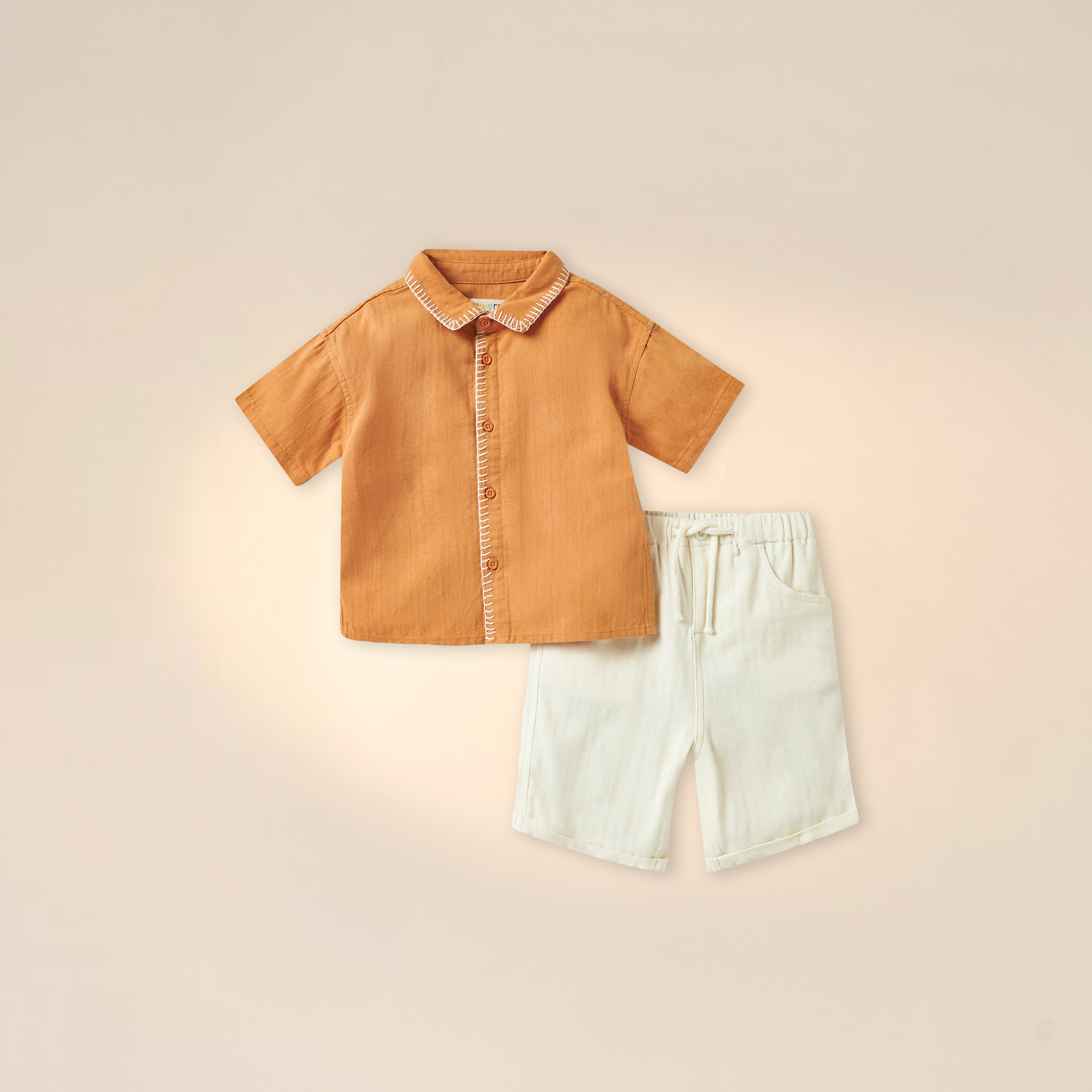 Juniors Embroidered Collared Shirt and Elasticated Shorts Set-baby-boys-clothing-setsandcoords-image-1