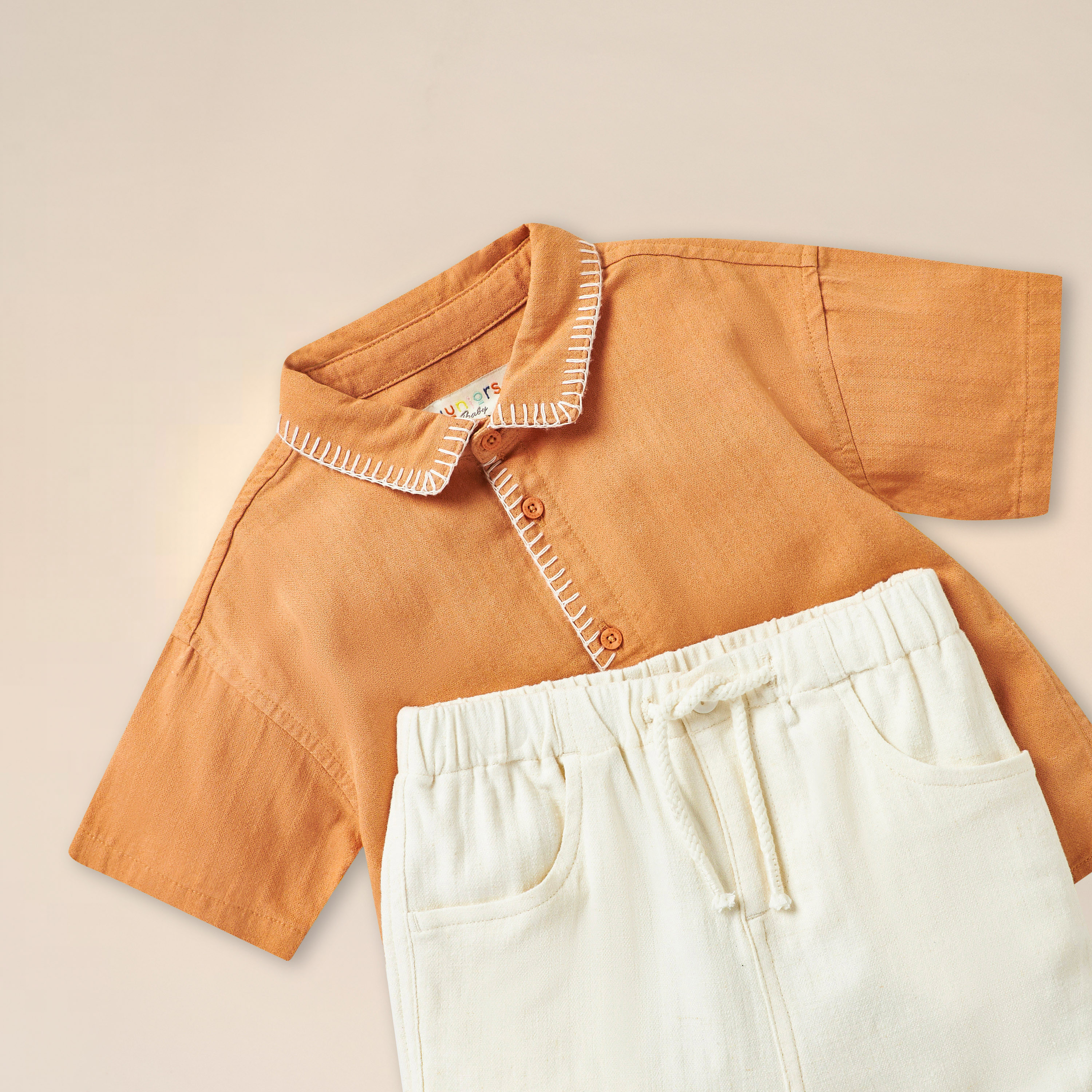 Juniors Embroidered Collared Shirt and Elasticated Shorts Set-baby-boys-clothing-setsandcoords-image-4