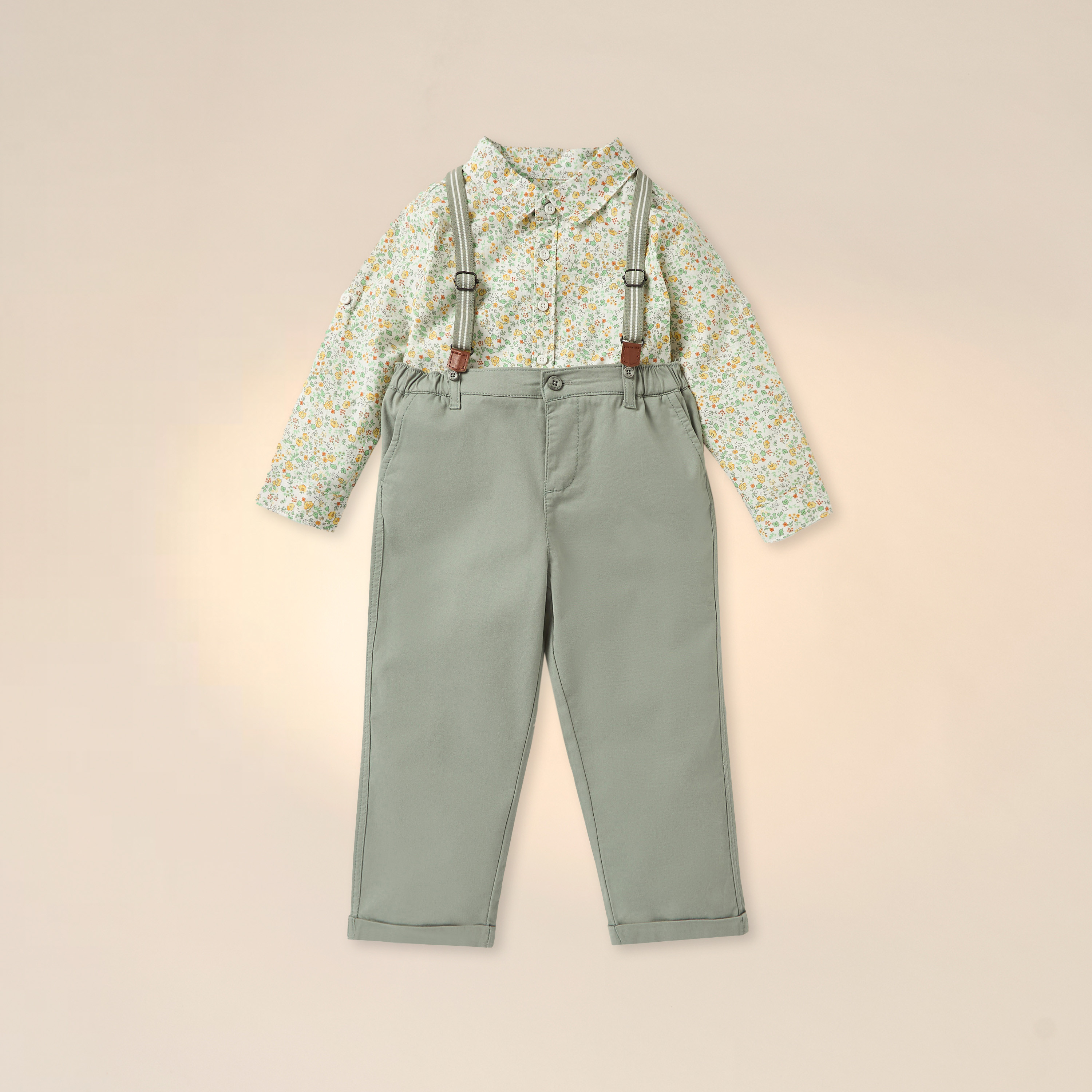 طقم دنغري سادة وقميص بأكمام طويلة وطبعات أزهار من جونيورز-baby-boys-clothing-setsandcoords-image-1