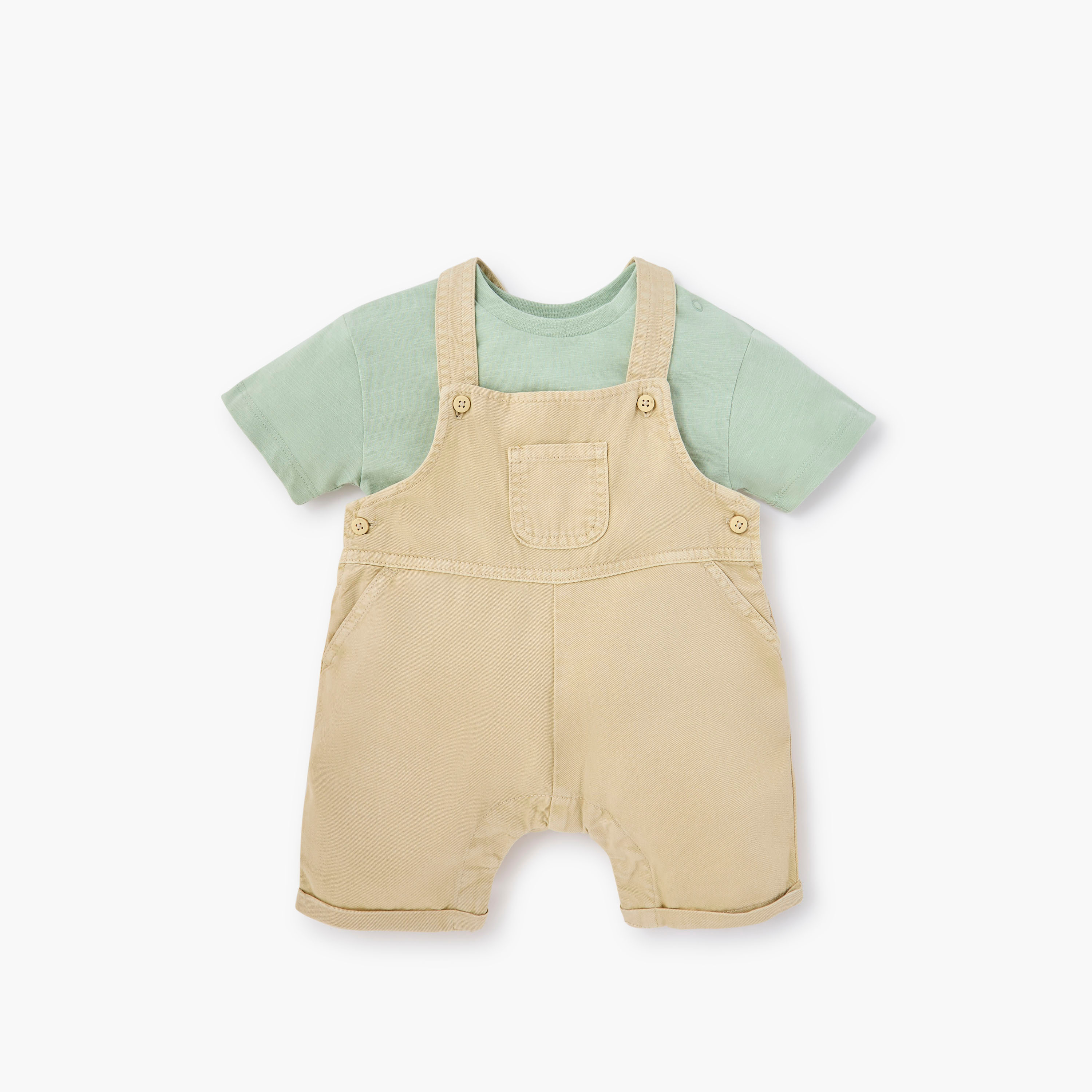 Juniors Solid T-shirt and Dungaree Set-baby-boys-clothing-setsandcoords-image-1