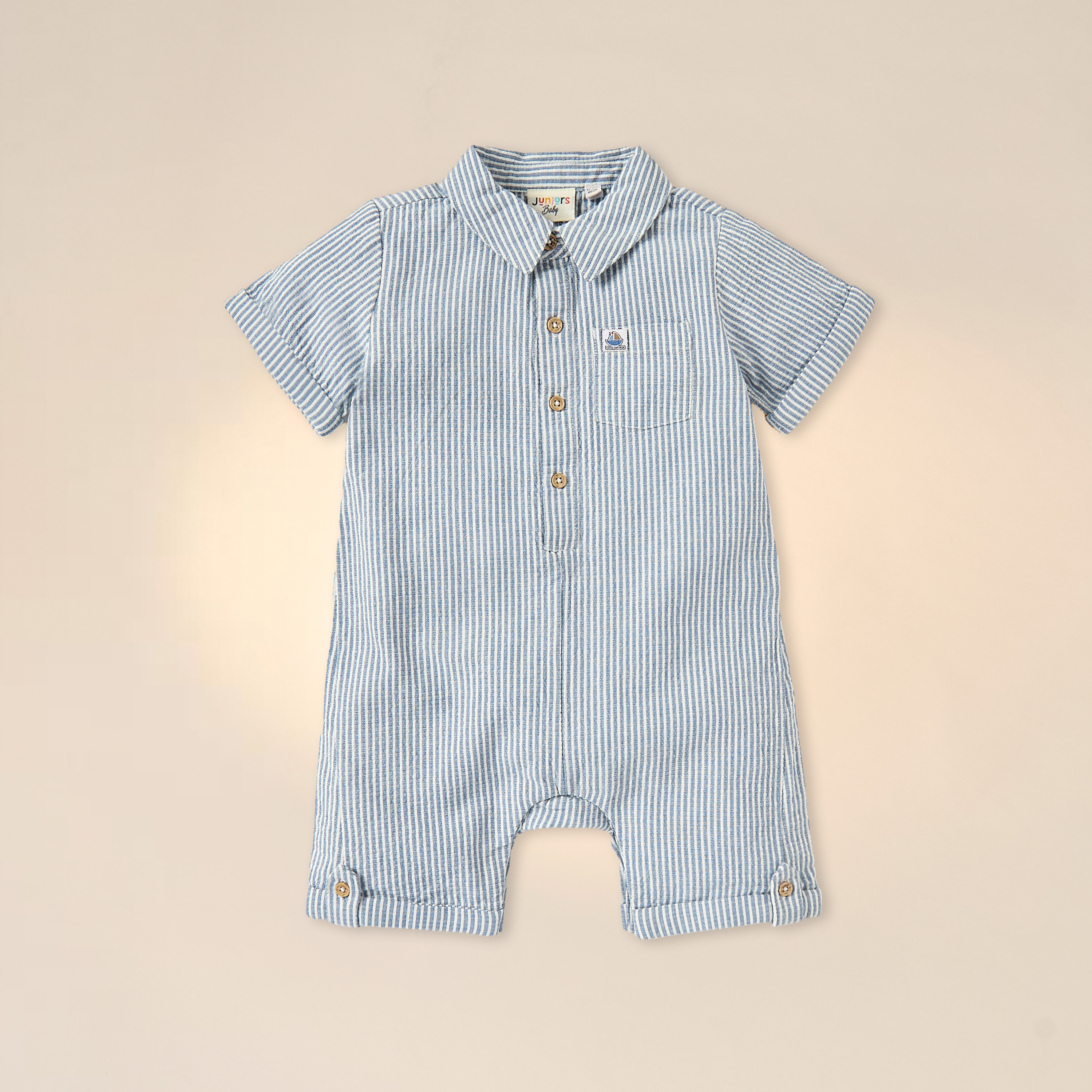 Juniors Striped Romper with Short Sleeves and Button Closure-baby-boys-clothing-rompers-image-1