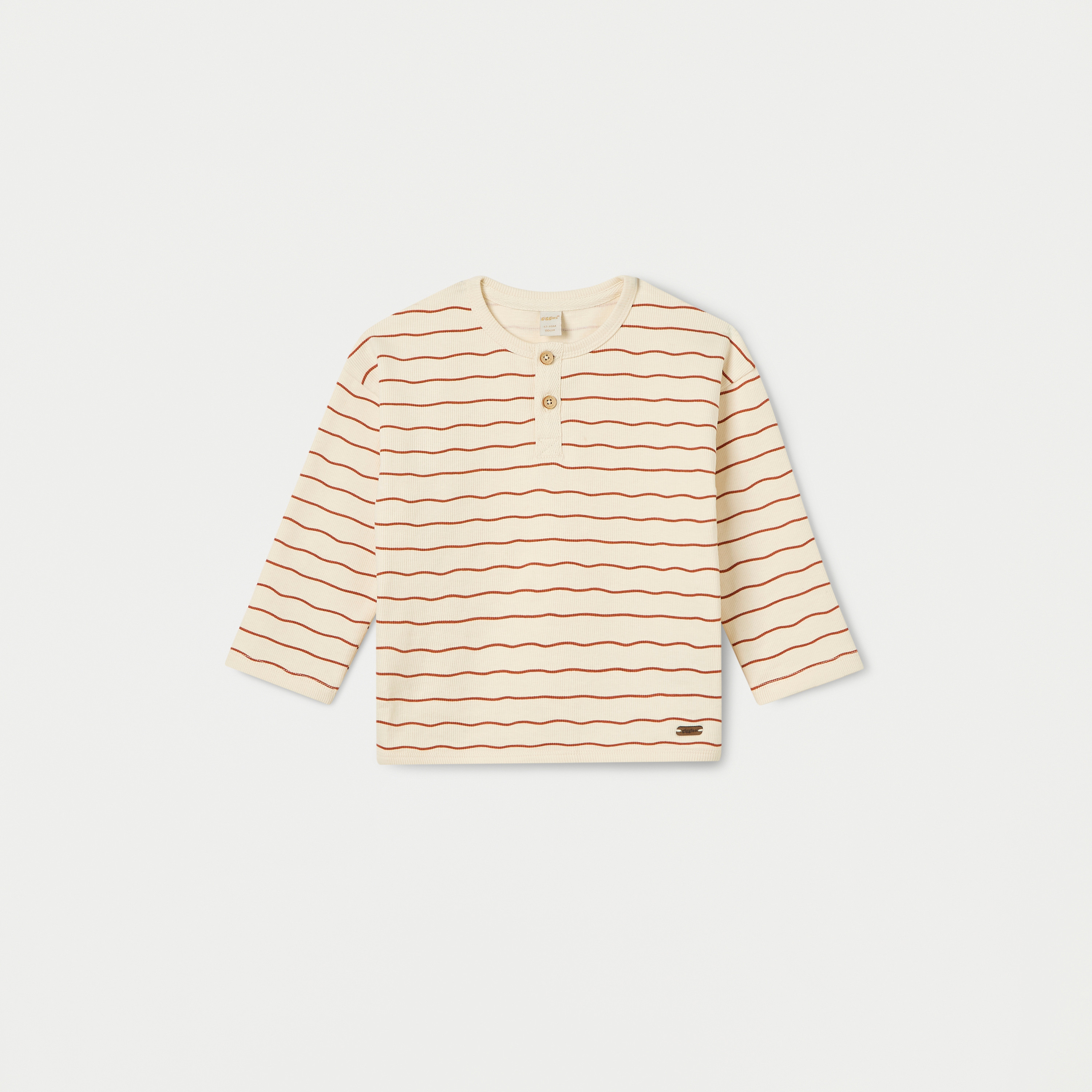 Giggles Striped Henley Neck T-shirt with Long Sleeves and Button Closure-baby-boys-clothing-tshirtsandpolos-image-1