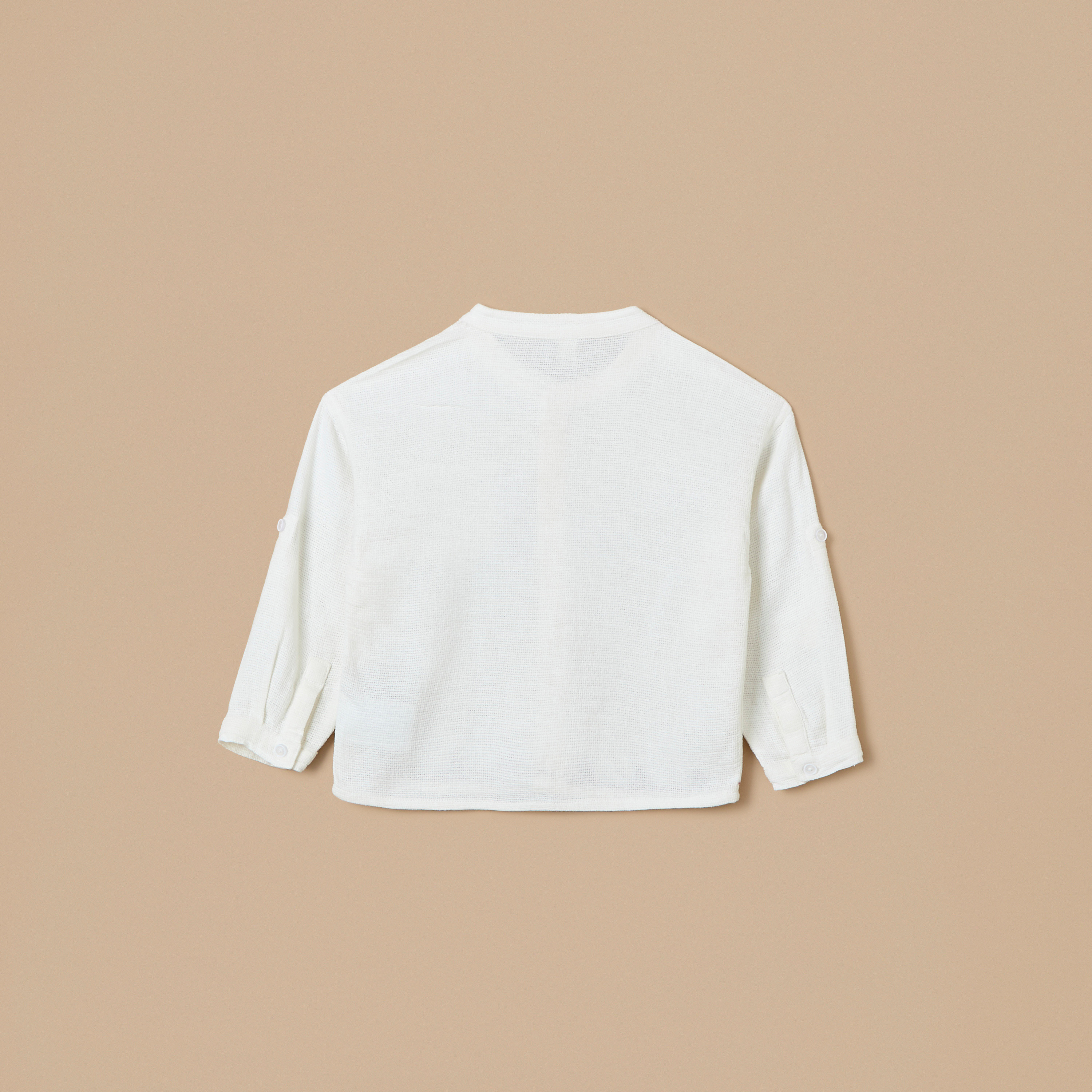 Giggles Embroidered Mandarin Collar Shirt with Button Closure and Front Pocket-baby-boys-clothing-shirts-image-2