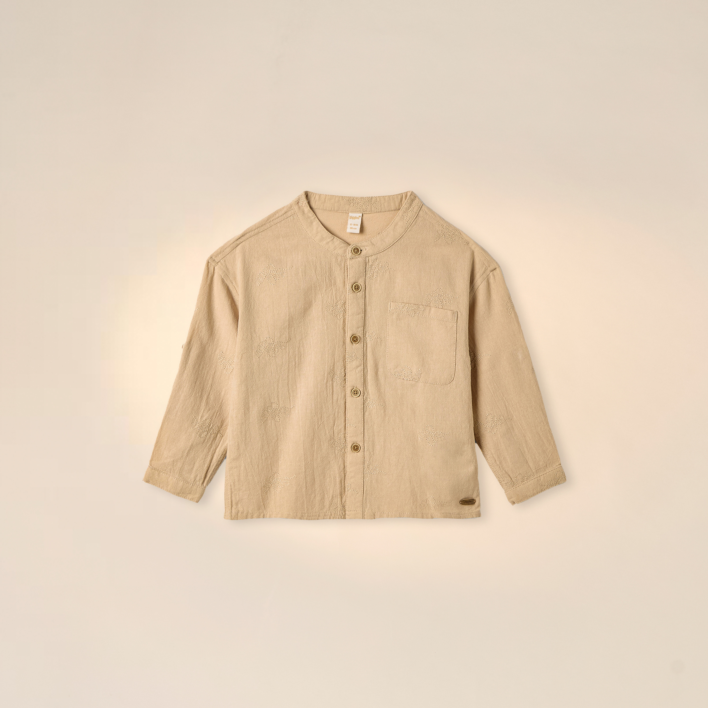 Giggles Embroidered Shirt with Mandarin Collar and Long Sleeves-baby-boys-clothing-shirts-image-1