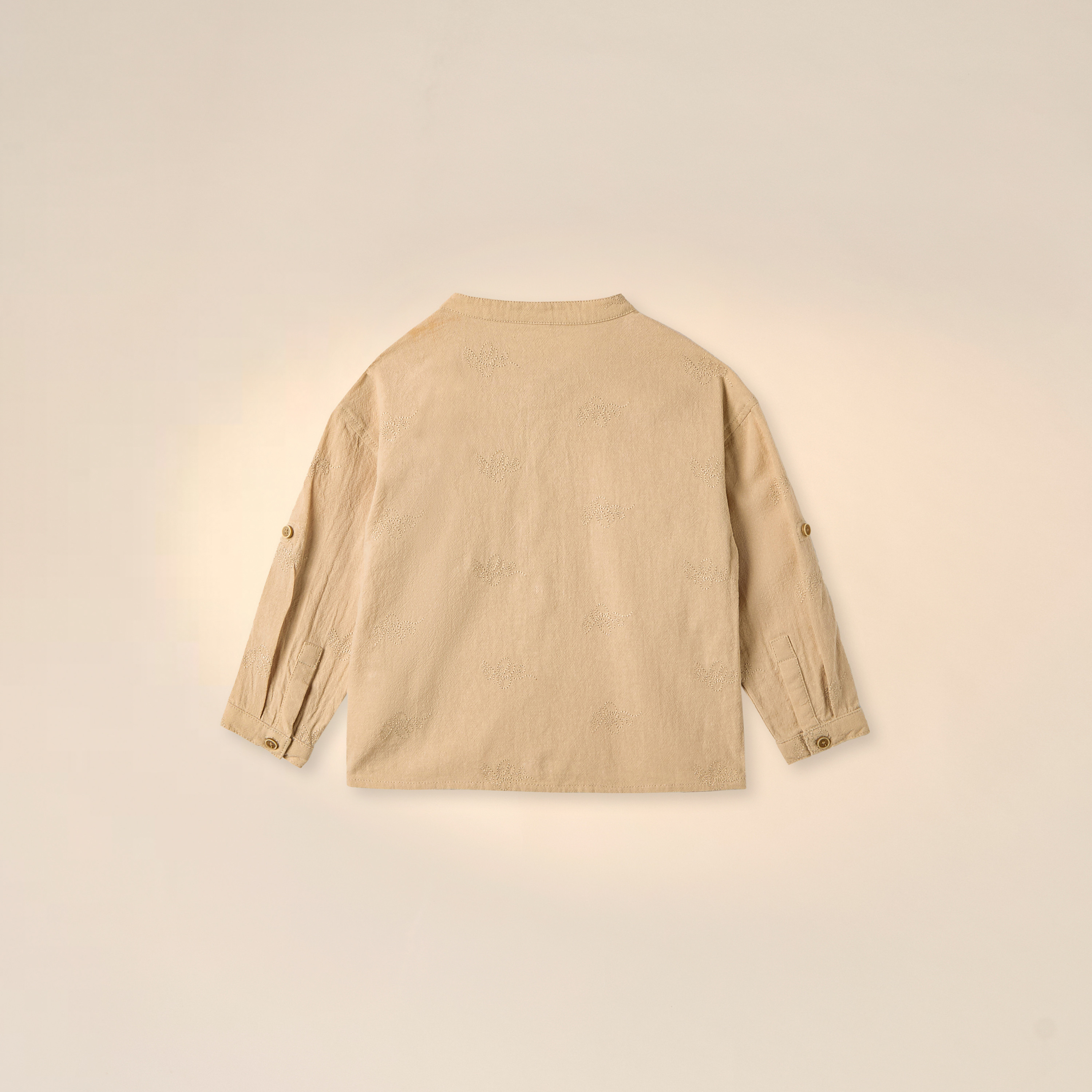 Giggles Embroidered Shirt with Mandarin Collar and Long Sleeves-baby-boys-clothing-shirts-image-2