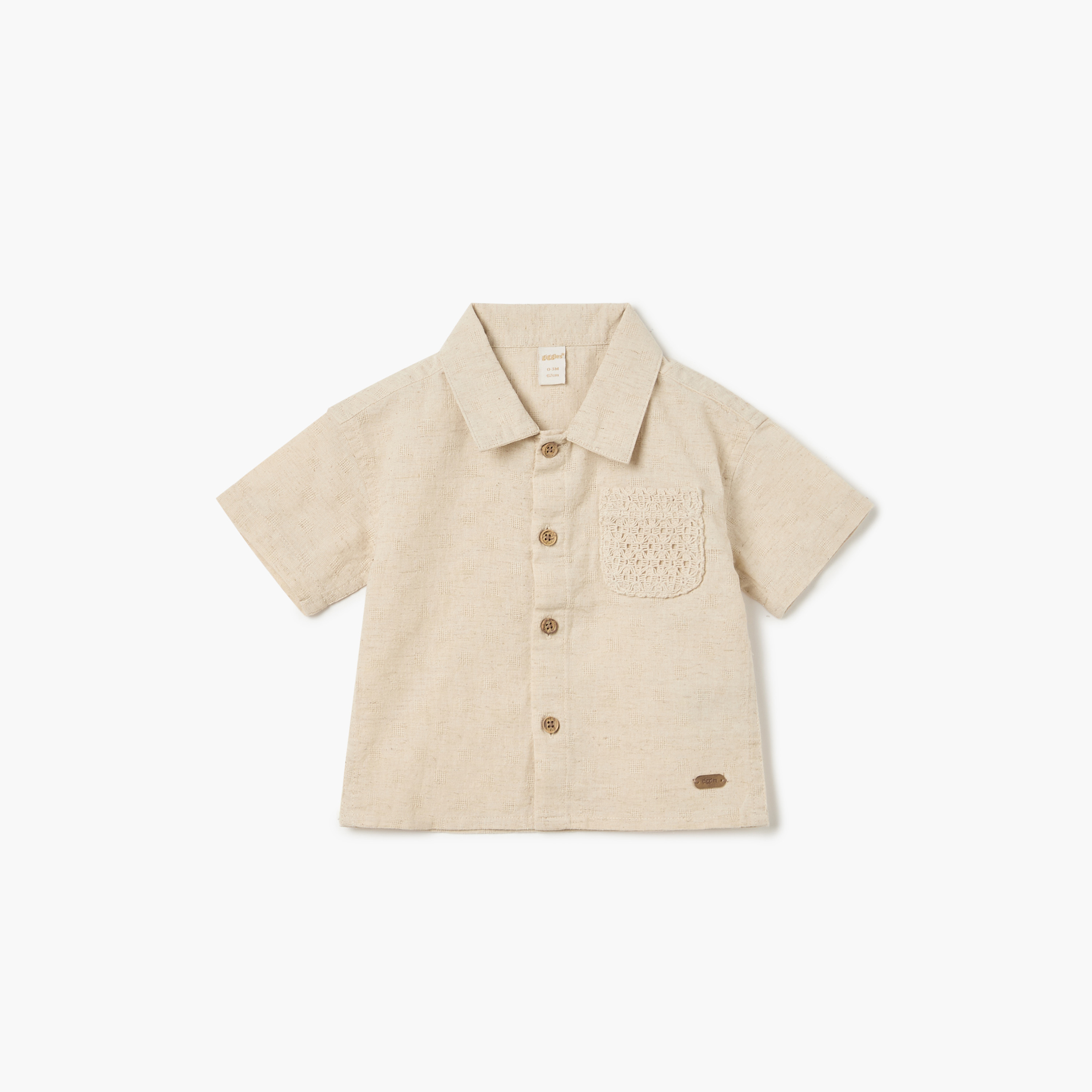 Giggles Textured Shirt with Crochet Pocket-baby-boys-clothing-shirts-image-1