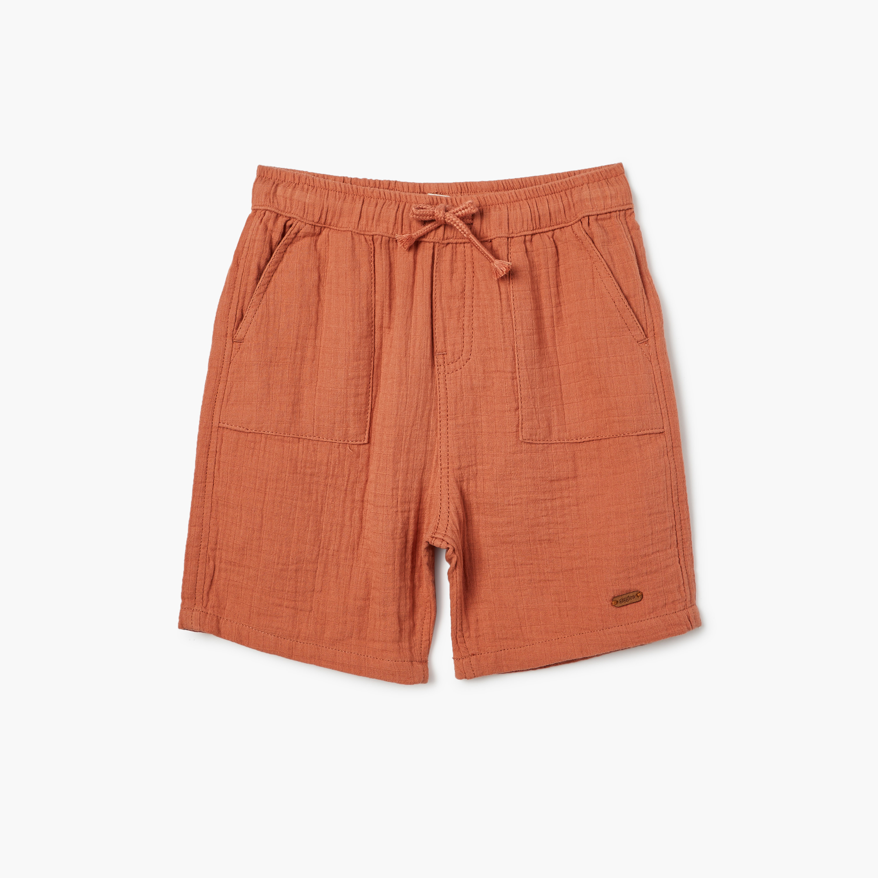 Giggle Textured Shorts with Drawstring Closure and Pockets-baby-boys-clothing-bottoms-shorts-image-1