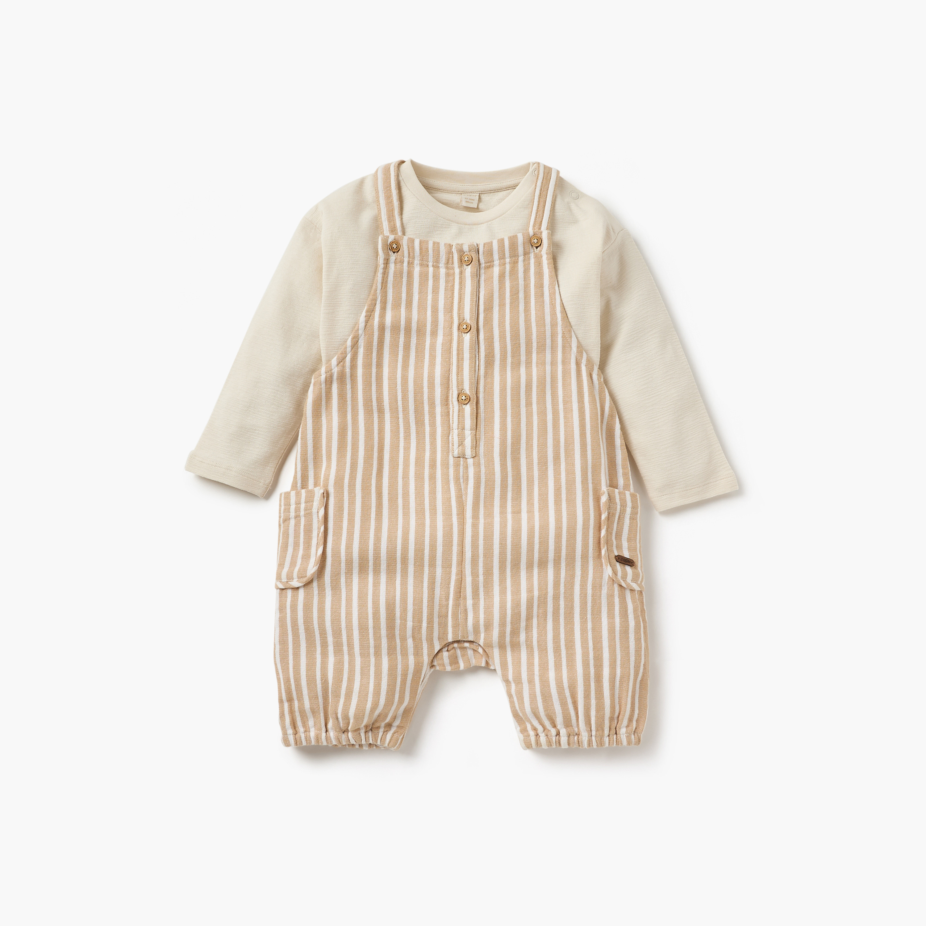 Giggles Striped Dungaree and T-shirt Set-baby-boys-clothing-setsandcoords-image-1